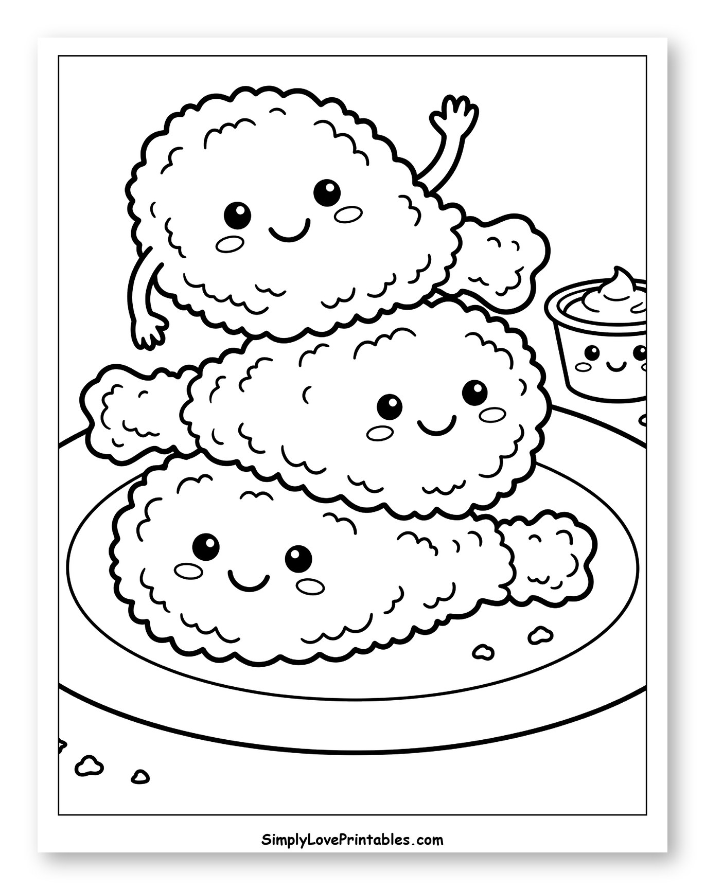 Adorable Fried Chicken Stack with Sauce to Color for Kids