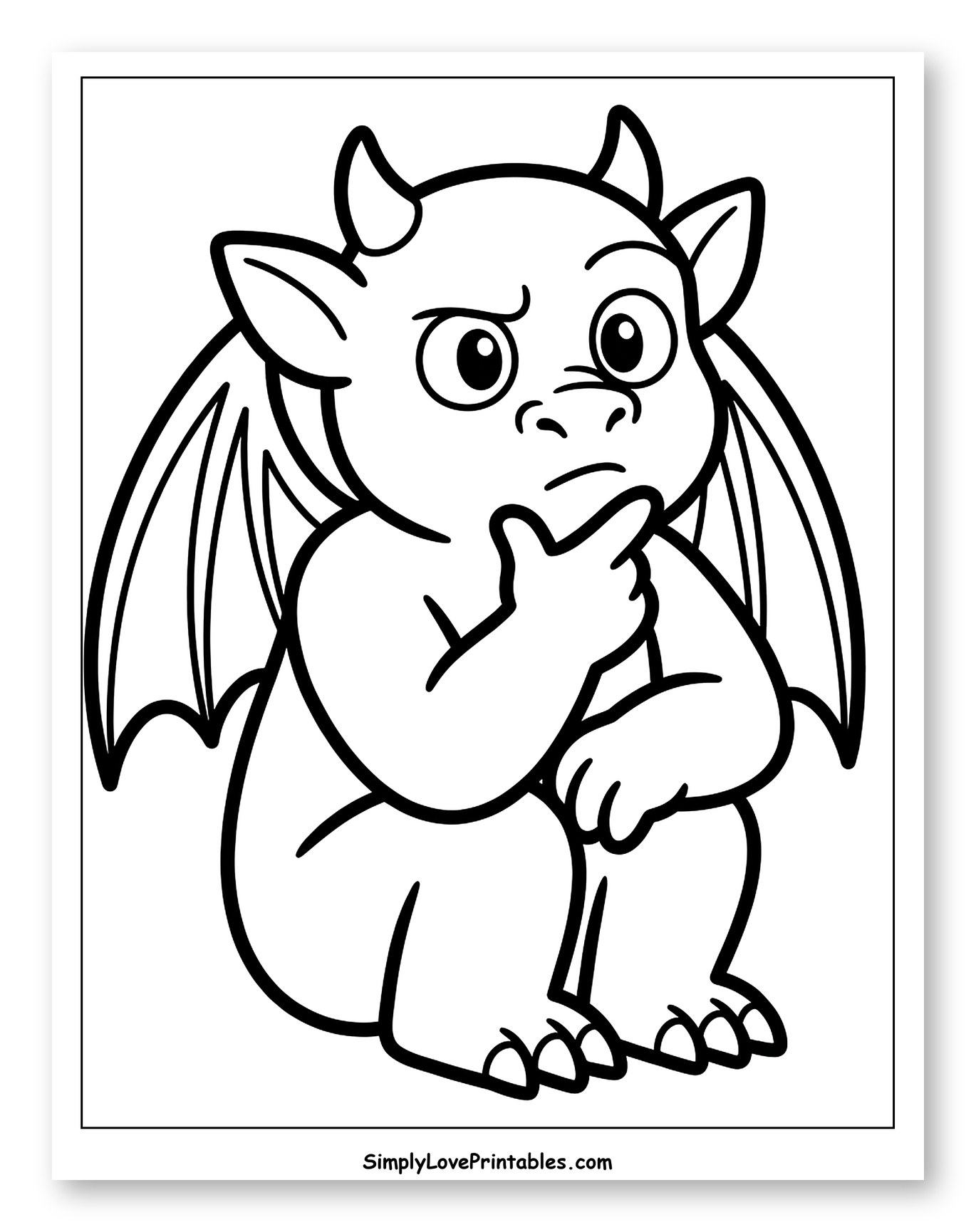 Adorable Gargoyle Deep in Thought to Color for Toddlers