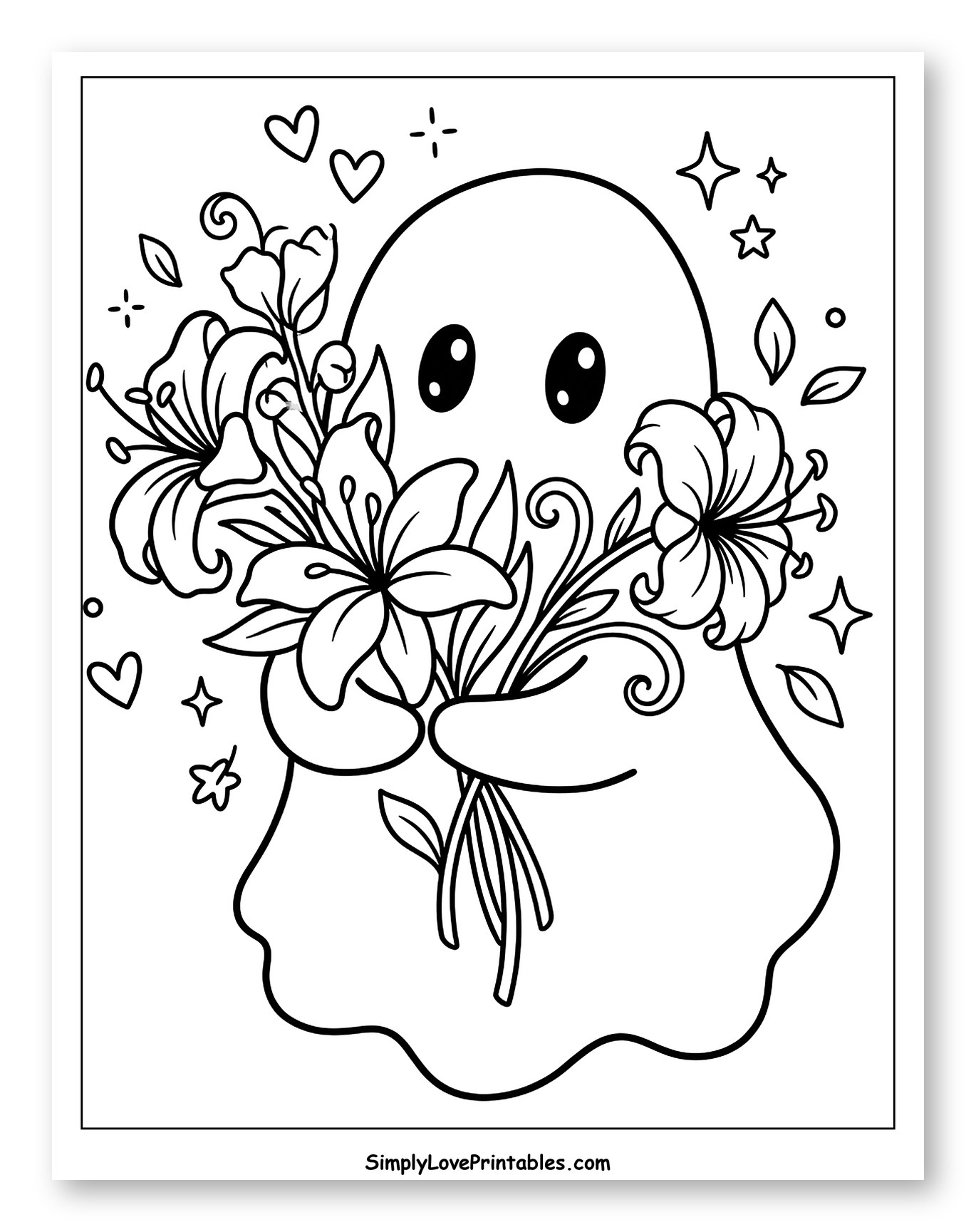 Adorable Ghost with a Bouquet of Lilies