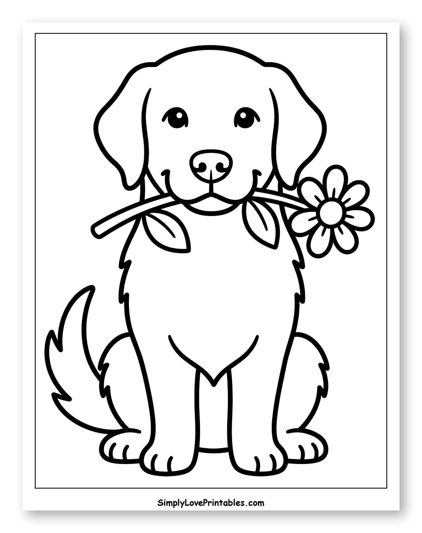 Adorable Golden Retriever Puppy Holding a Flower