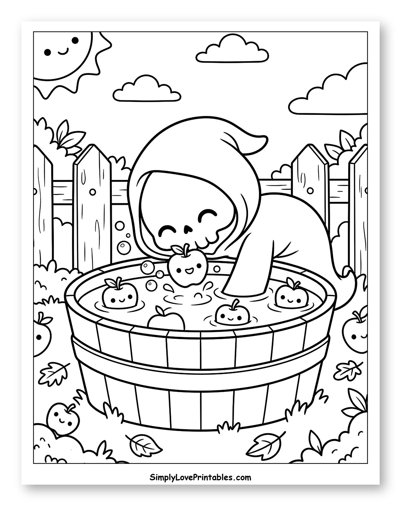 Adorable Grim Reaper Bobbing for Apples