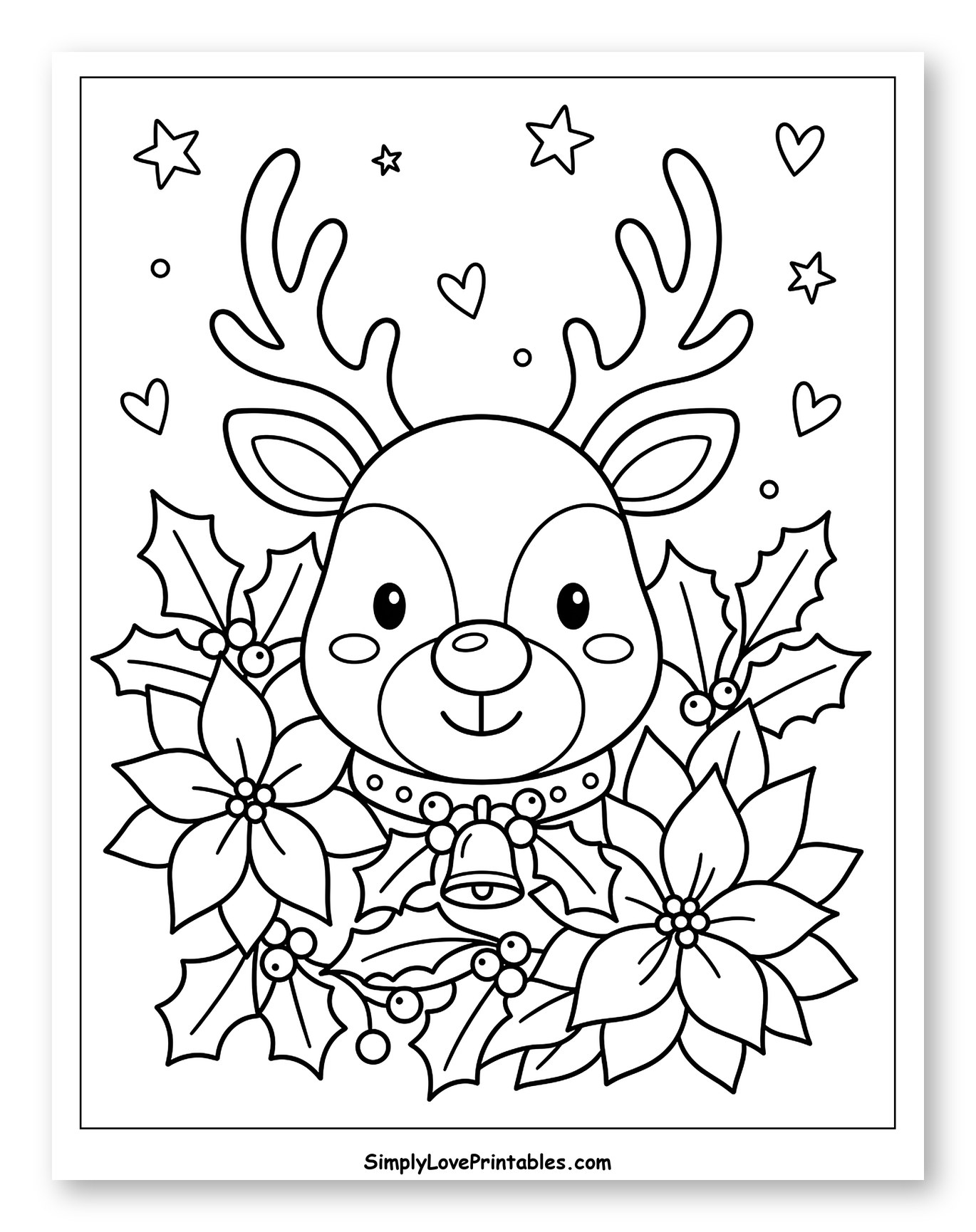 Adorable Holiday Reindeer with Poinsettias and Holly
