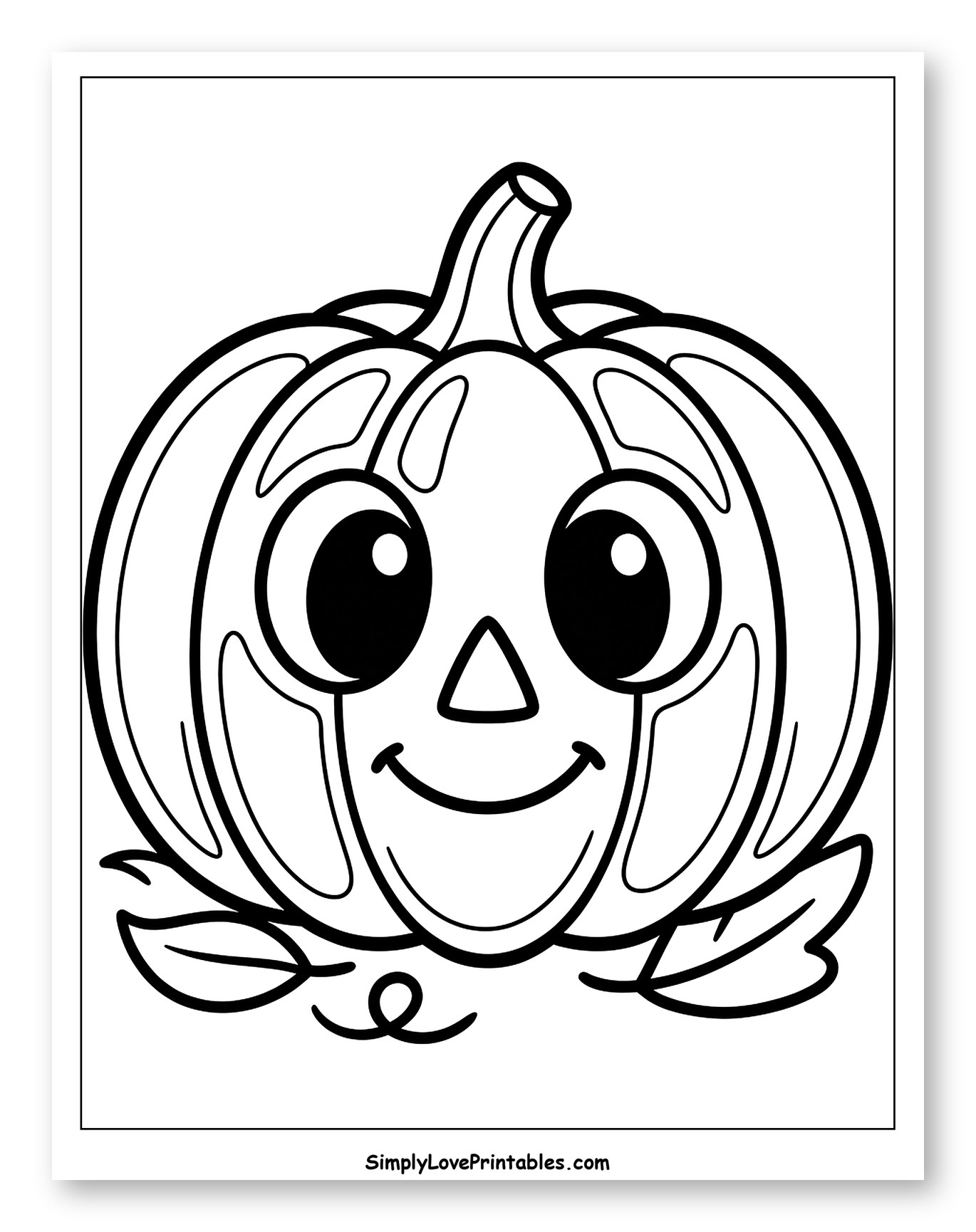 Adorable Jack-o'-Lantern with Autumn Leaves Coloring Sheet for Toddlers