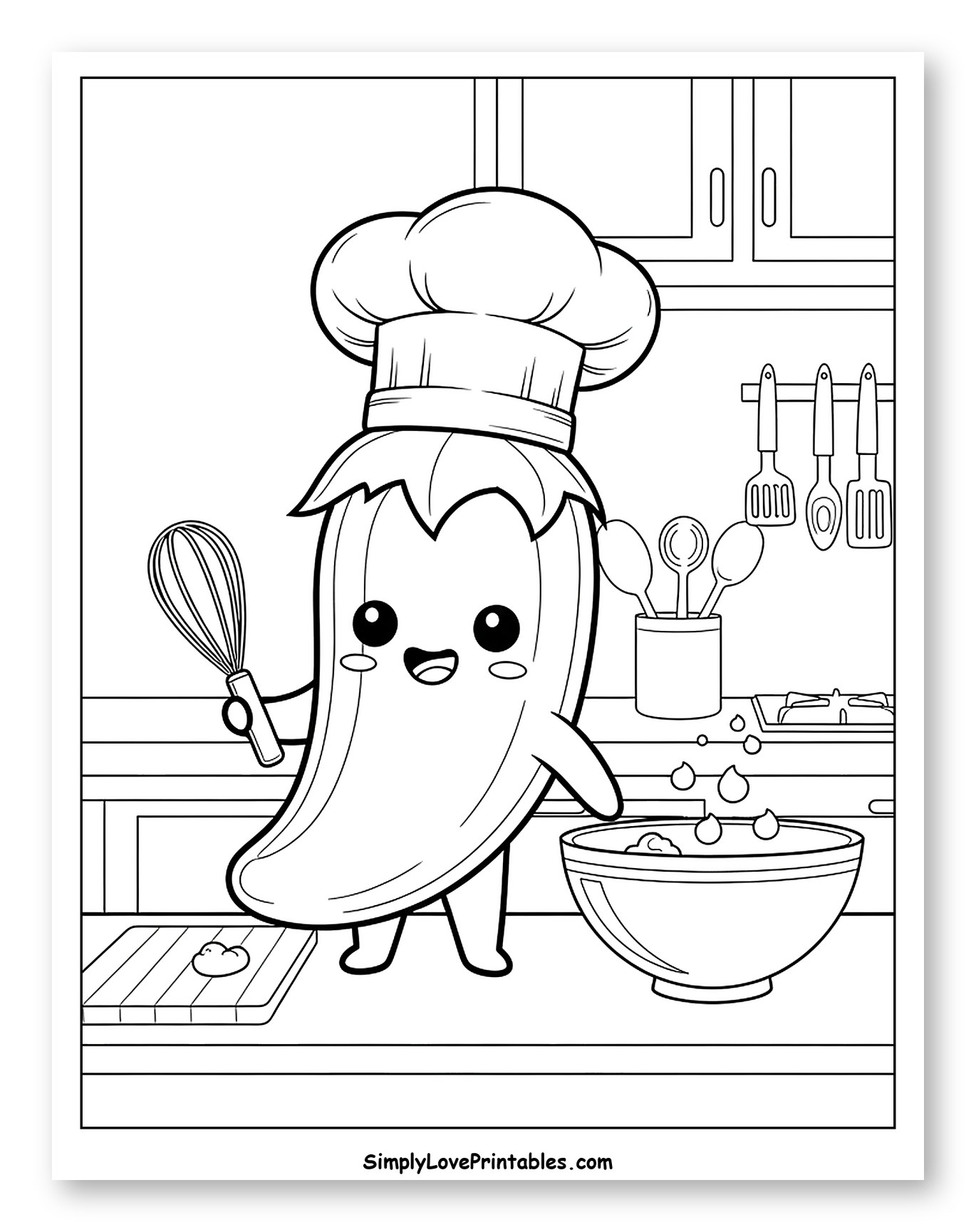 Adorable Jalapeño Chef Mixing Ingredients