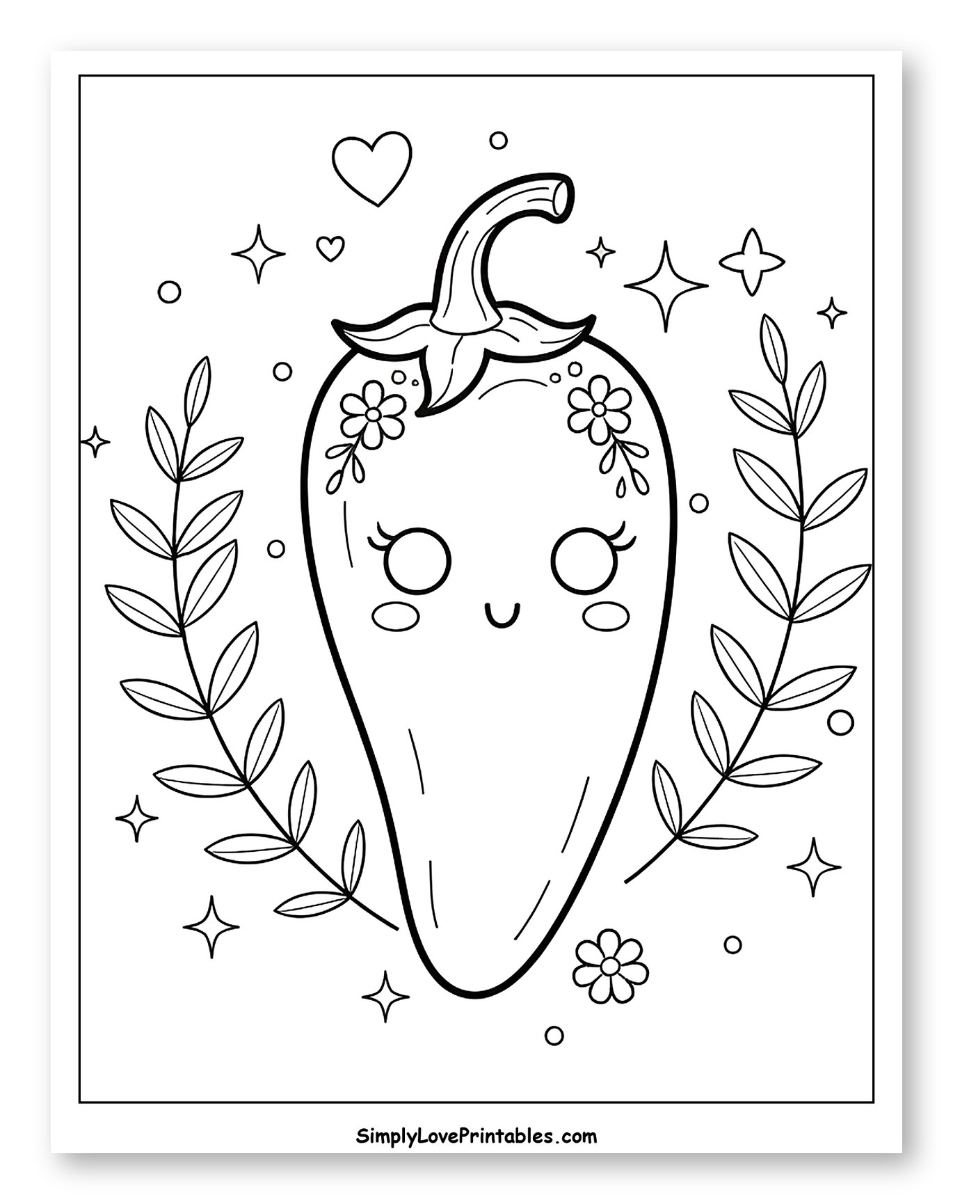 Adorable Jalapeño Surrounded by Leaves and Sparkles