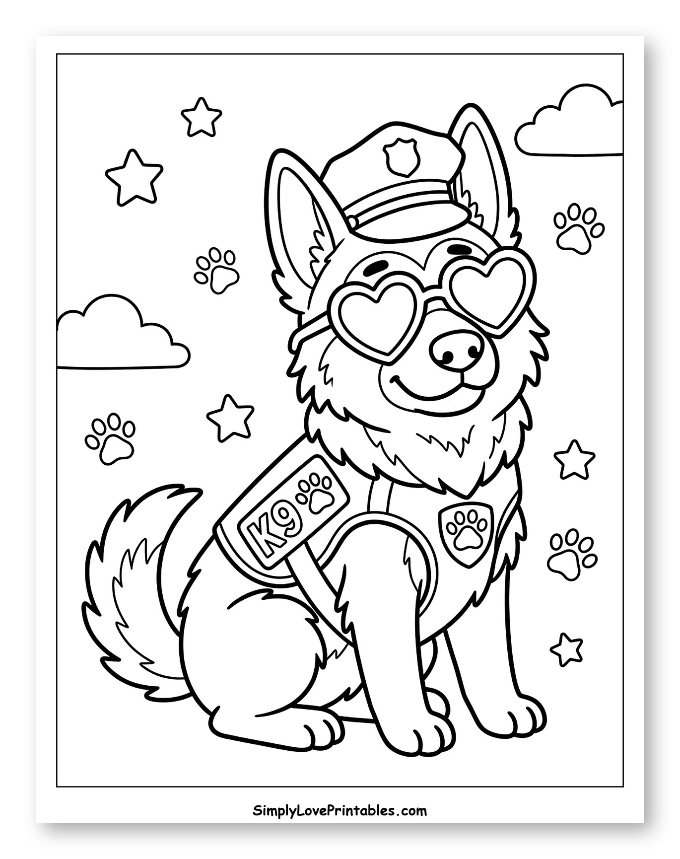 Adorable K9 Police Dog with Heart Glasses