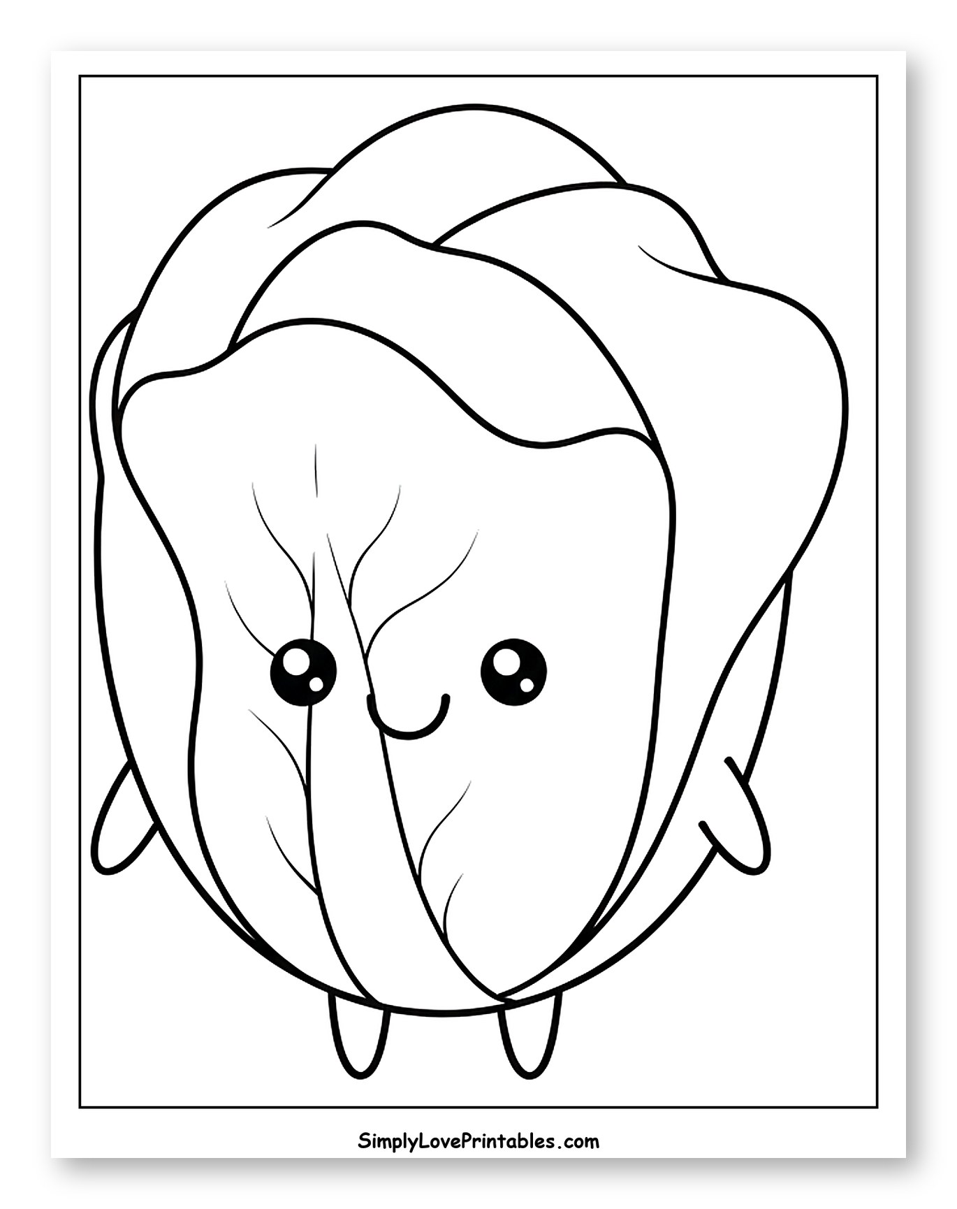 Adorable Kawaii Lettuce Vegetable Drawing Coloring Sheet for Toddlers