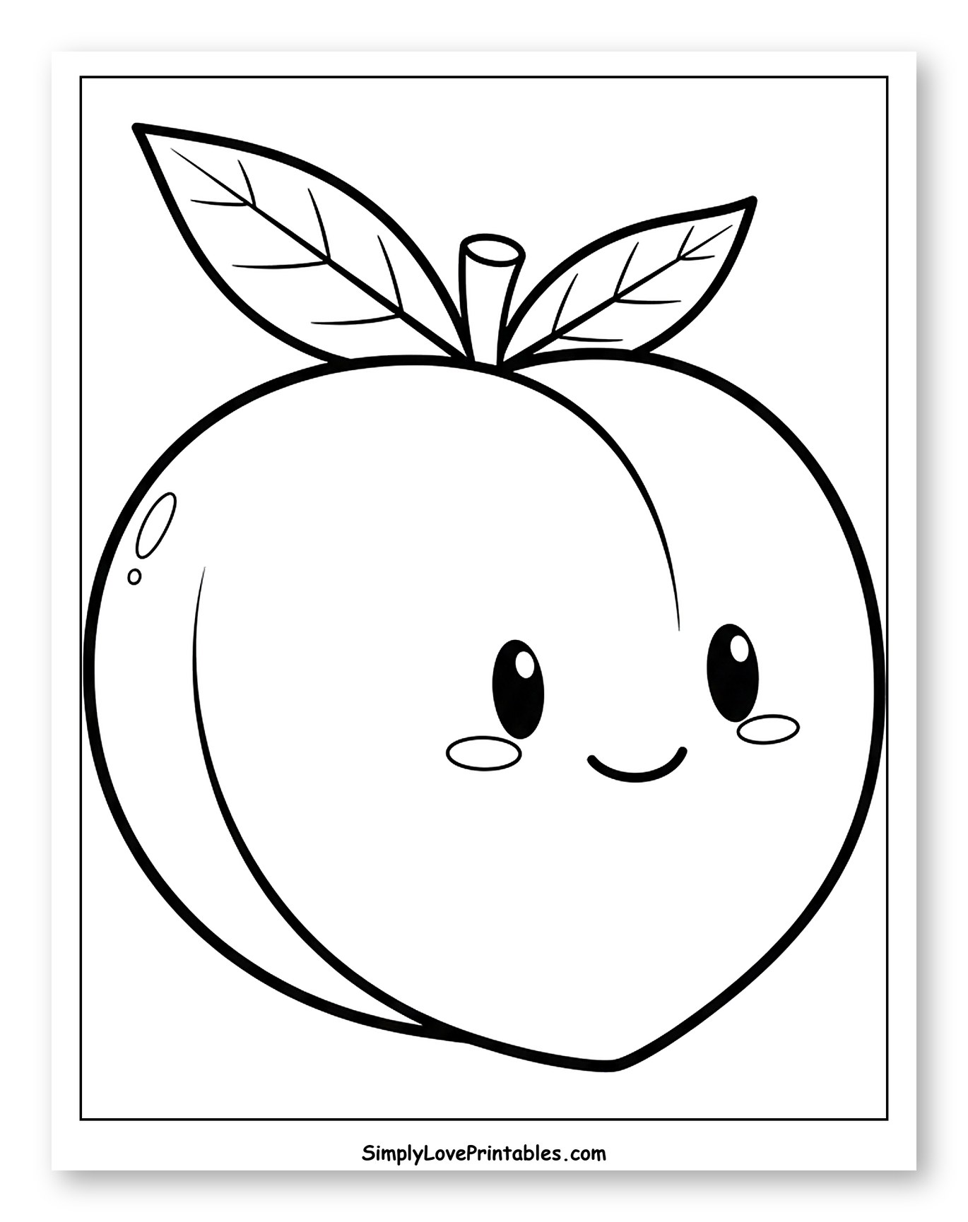Adorable Kawaii Peach with Leaves to Color for Toddlers