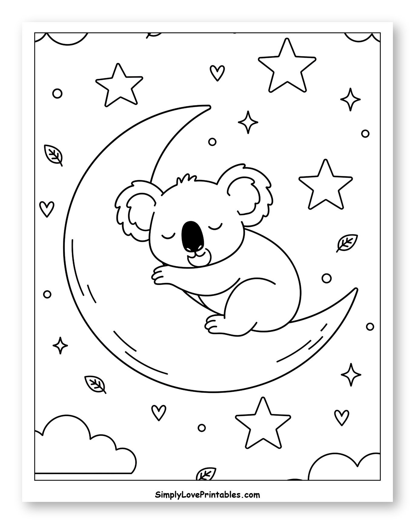 Adorable Koala Asleep on Moon with Stars