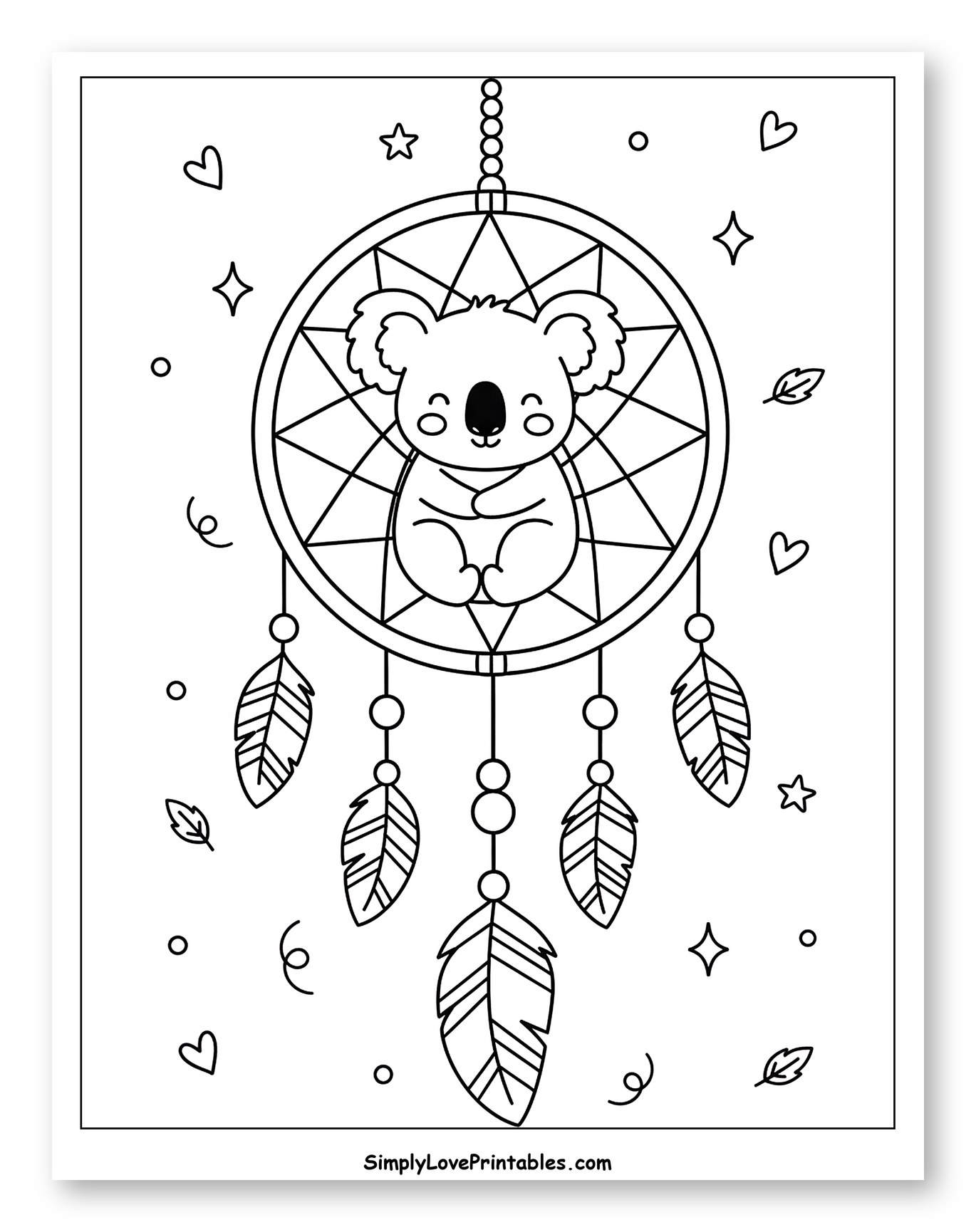 Adorable Koala in a Dreamcatcher to Color for Adults