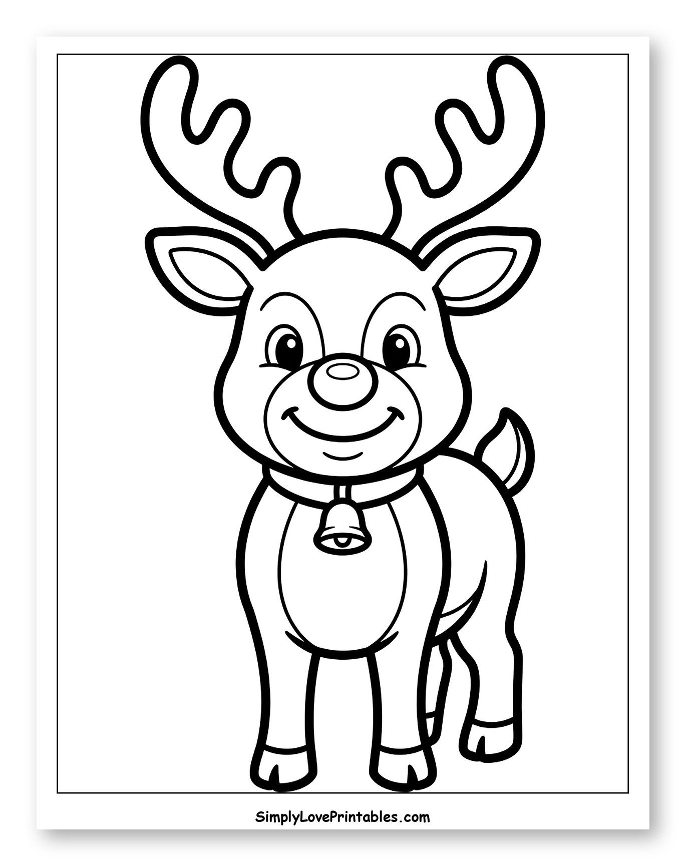 Adorable Little Reindeer Wearing a Bell Collar Coloring Page for Toddlers