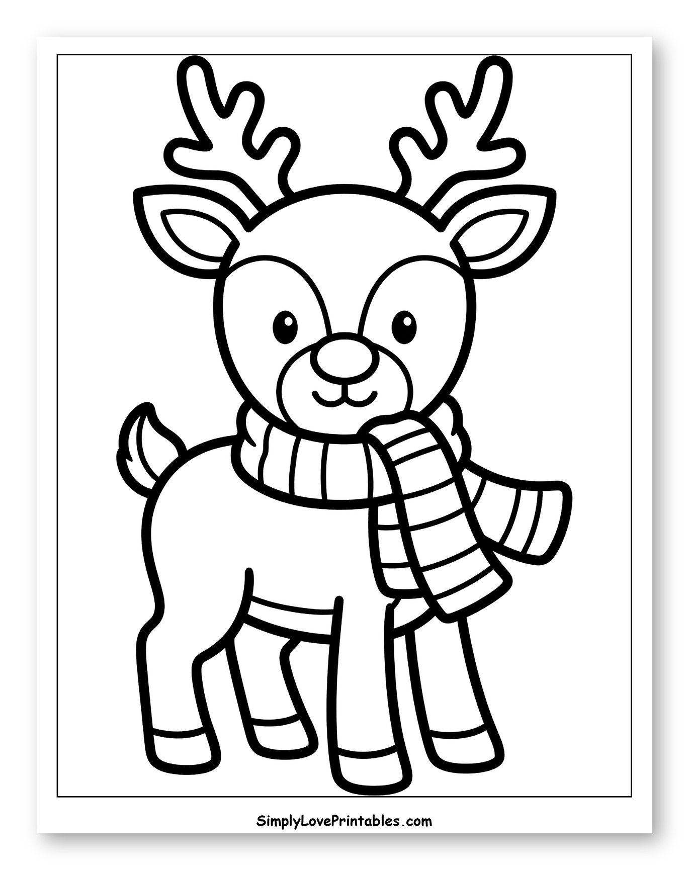 Adorable Little Reindeer Wearing a Cozy Scarf to Color for Toddlers