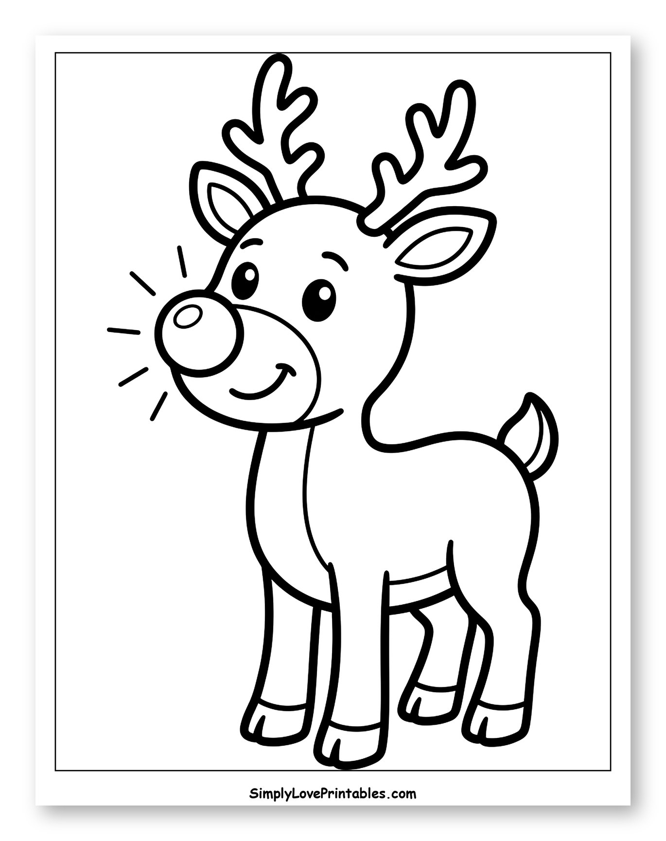 Adorable Little Reindeer with a Shiny Nose Coloring Page for Toddlers