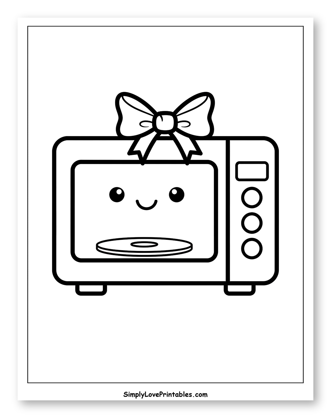Adorable Microwave with a Decorative Bow Coloring Page for Toddlers