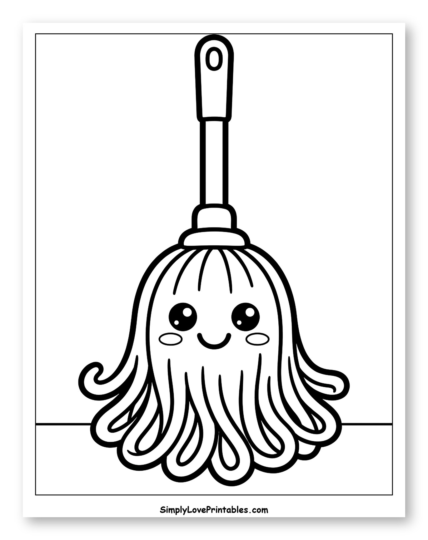Adorable Mop with a Happy Face to Color for Toddlers