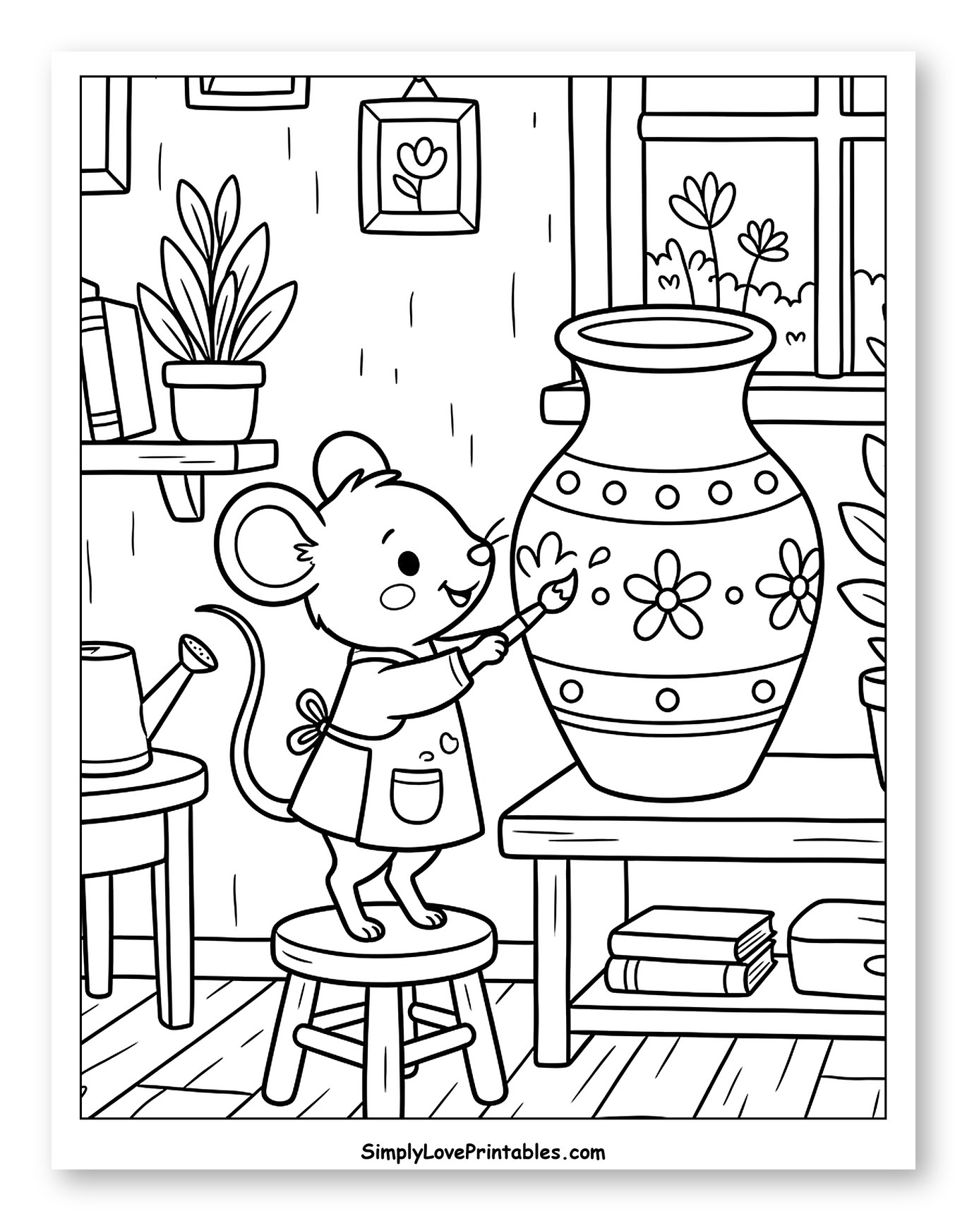 Adorable Mouse Decorating a Ceramic Vase