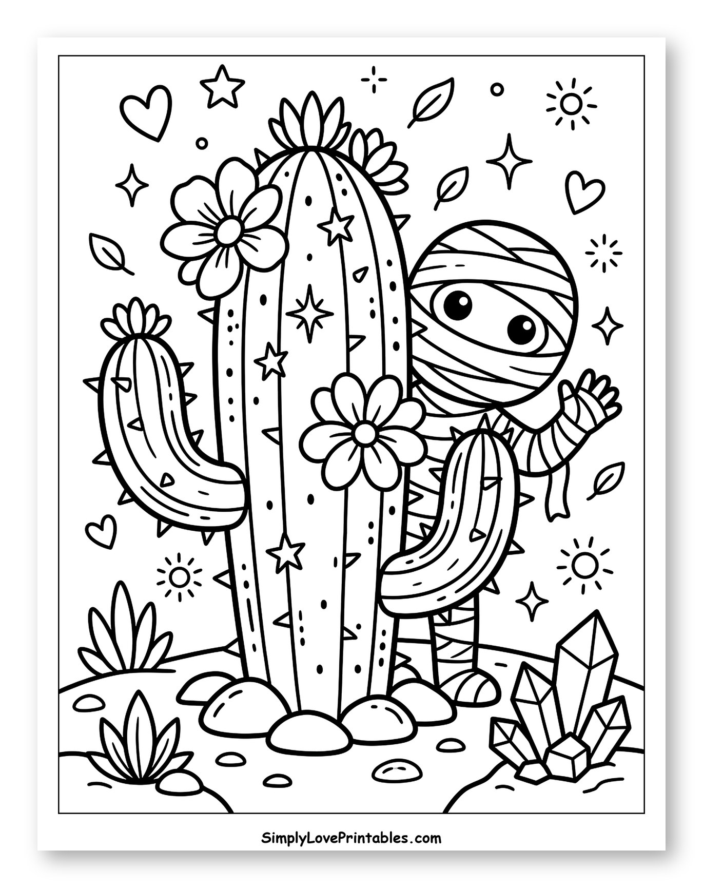 Adorable Mummy and Flowering Cactus Scene