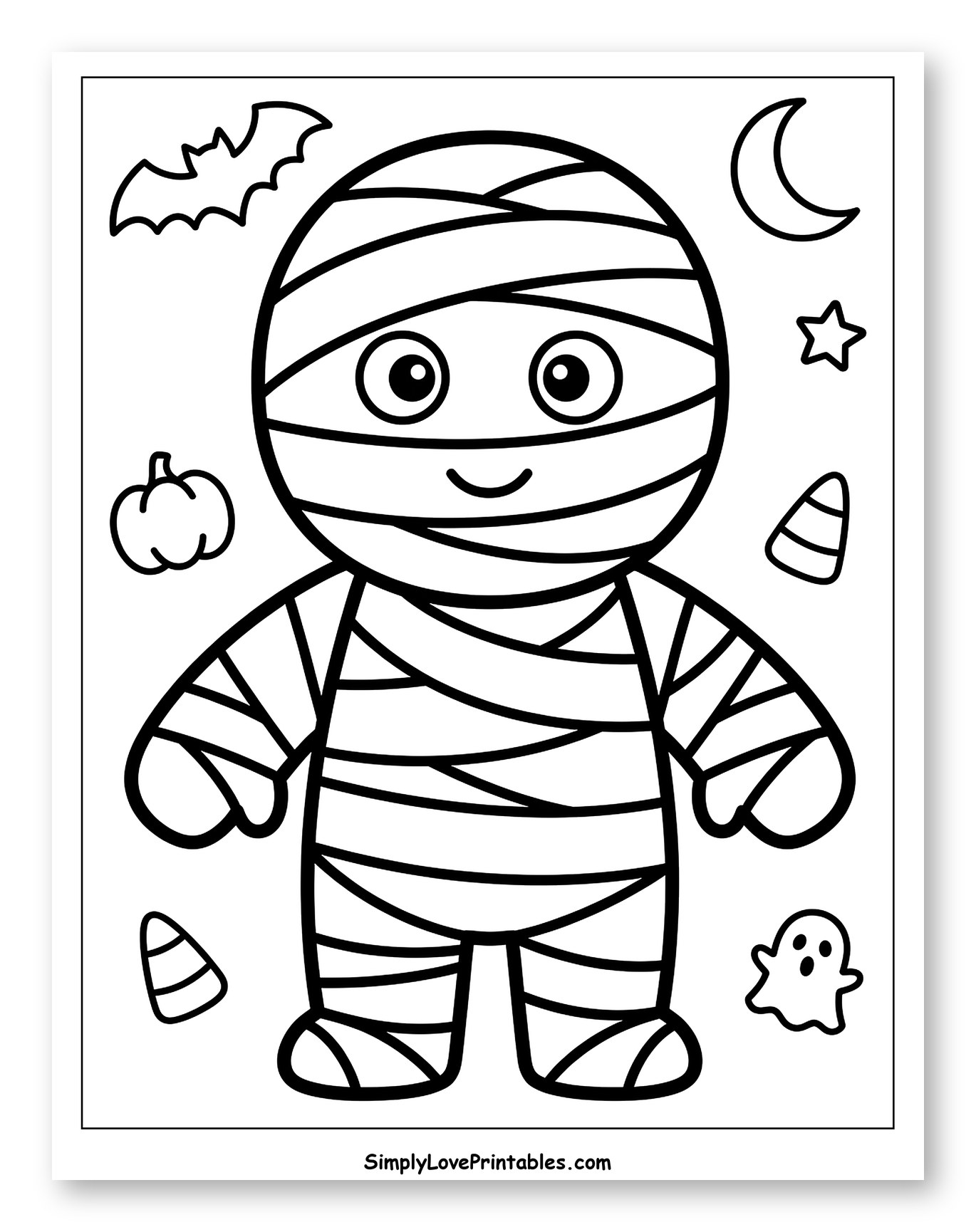 Adorable Mummy and Halloween Friends Coloring Sheet for Toddlers