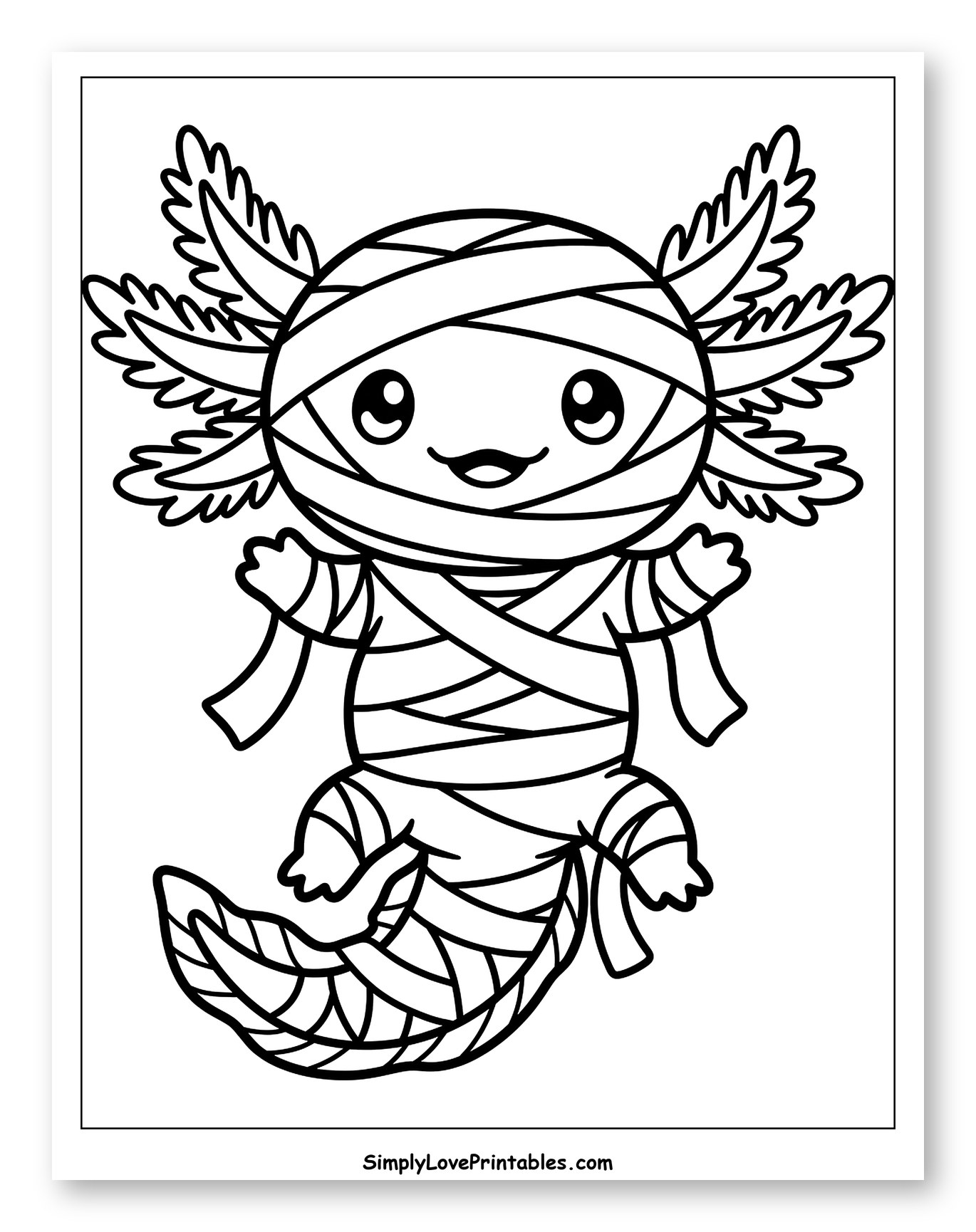 Adorable Mummy Axolotl Halloween Costume to Color for Toddlers