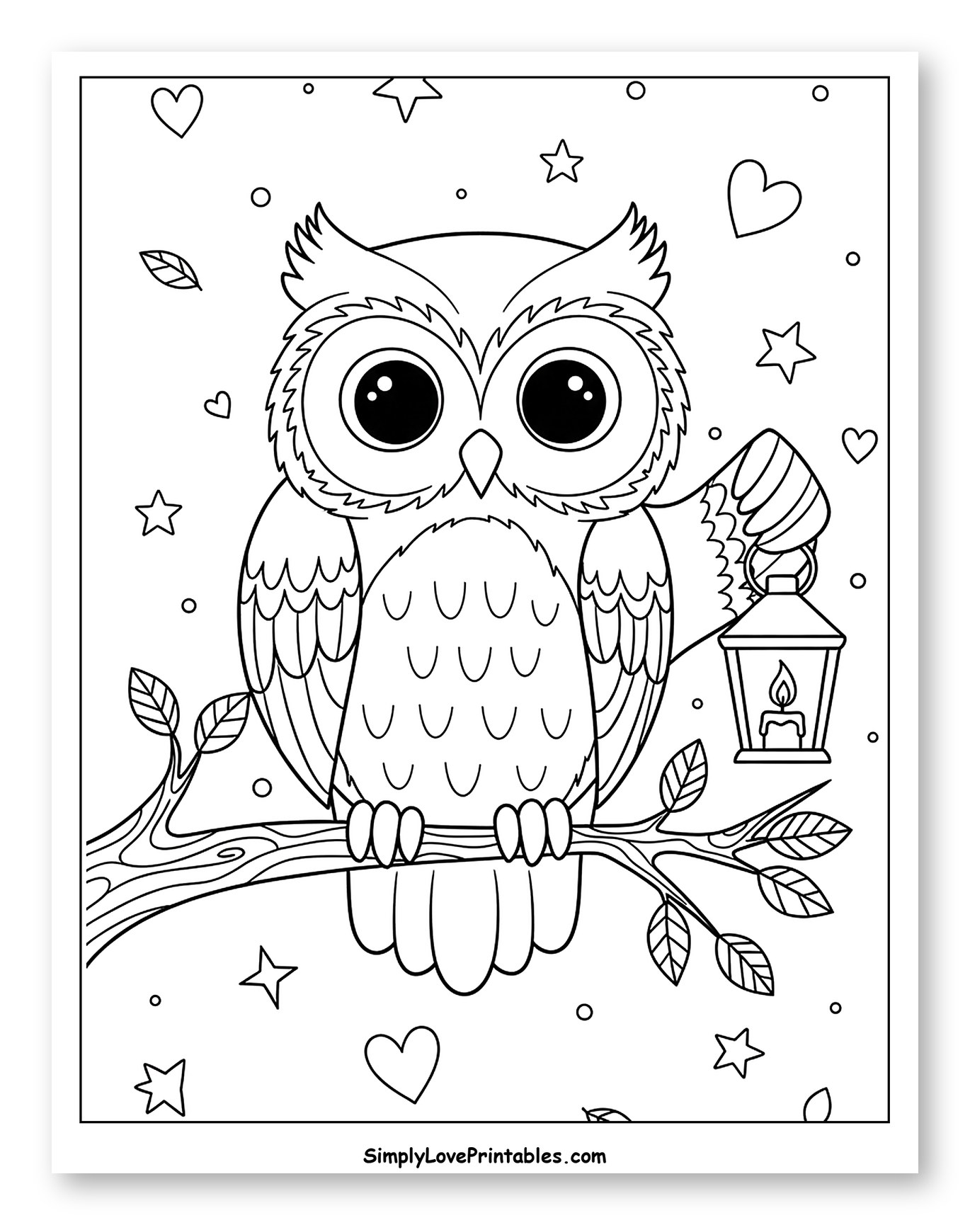 Adorable Owl Holding Lantern on Tree Branch