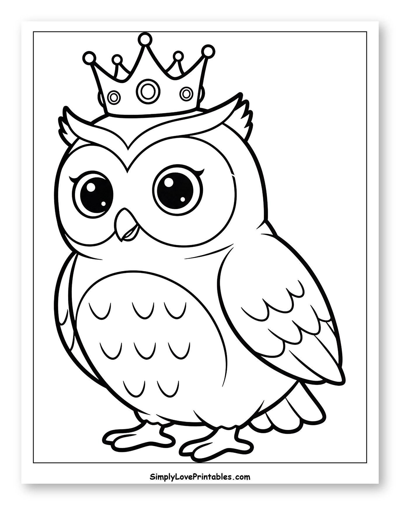 Adorable Owl with a Royal Crown to Color for Toddlers