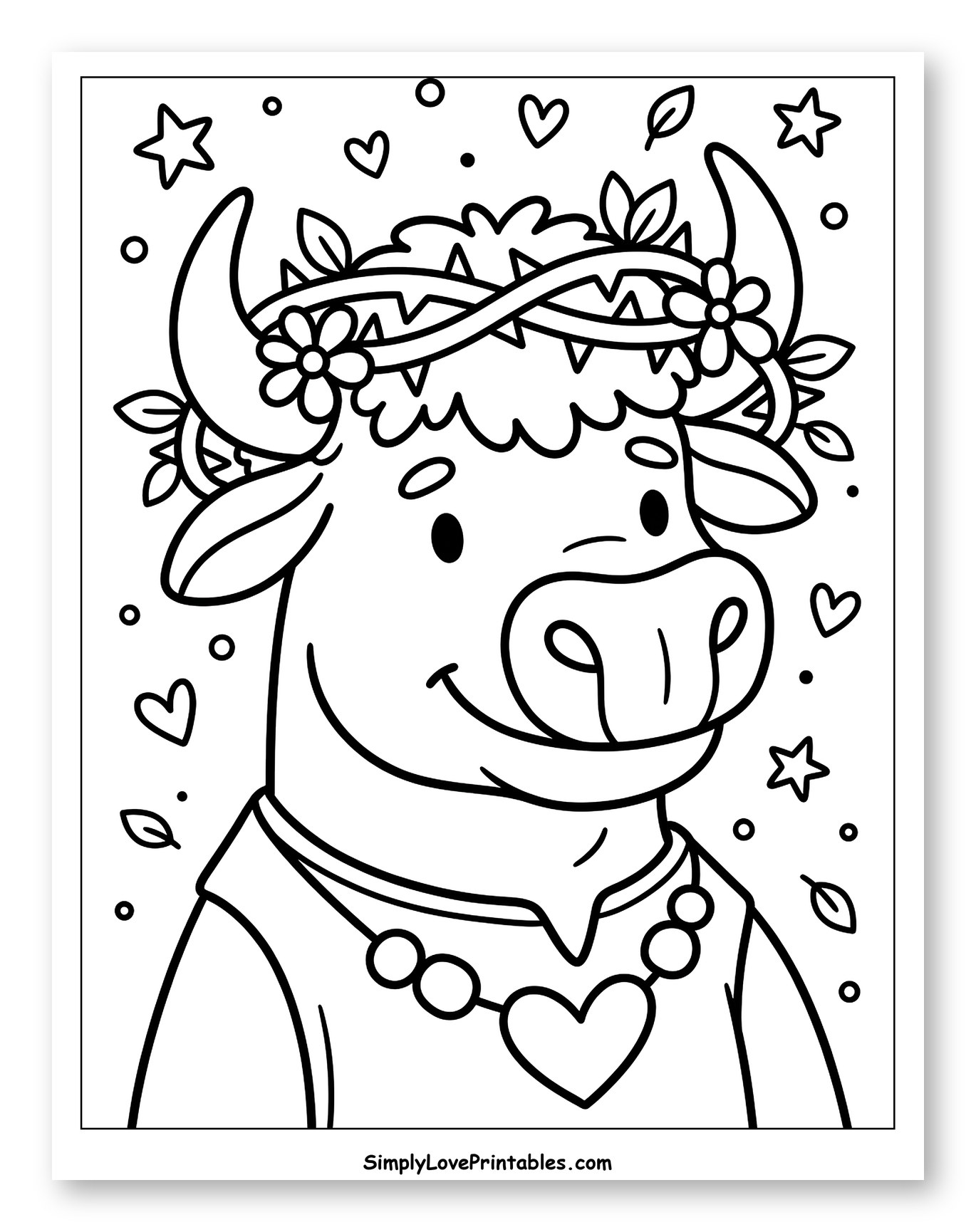 Adorable Ox with Flowers and Heart Necklace