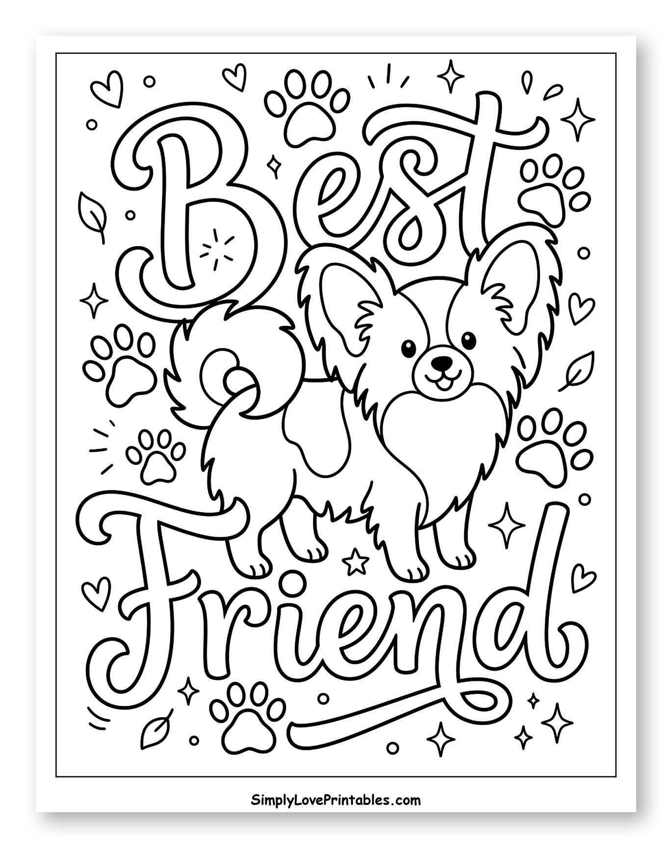 Adorable Papillon Dog with Best Friend Lettering