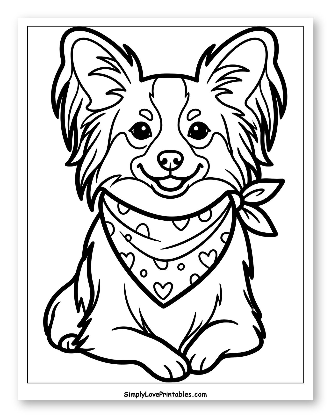 Adorable Papillon Puppy with Heart Bandana