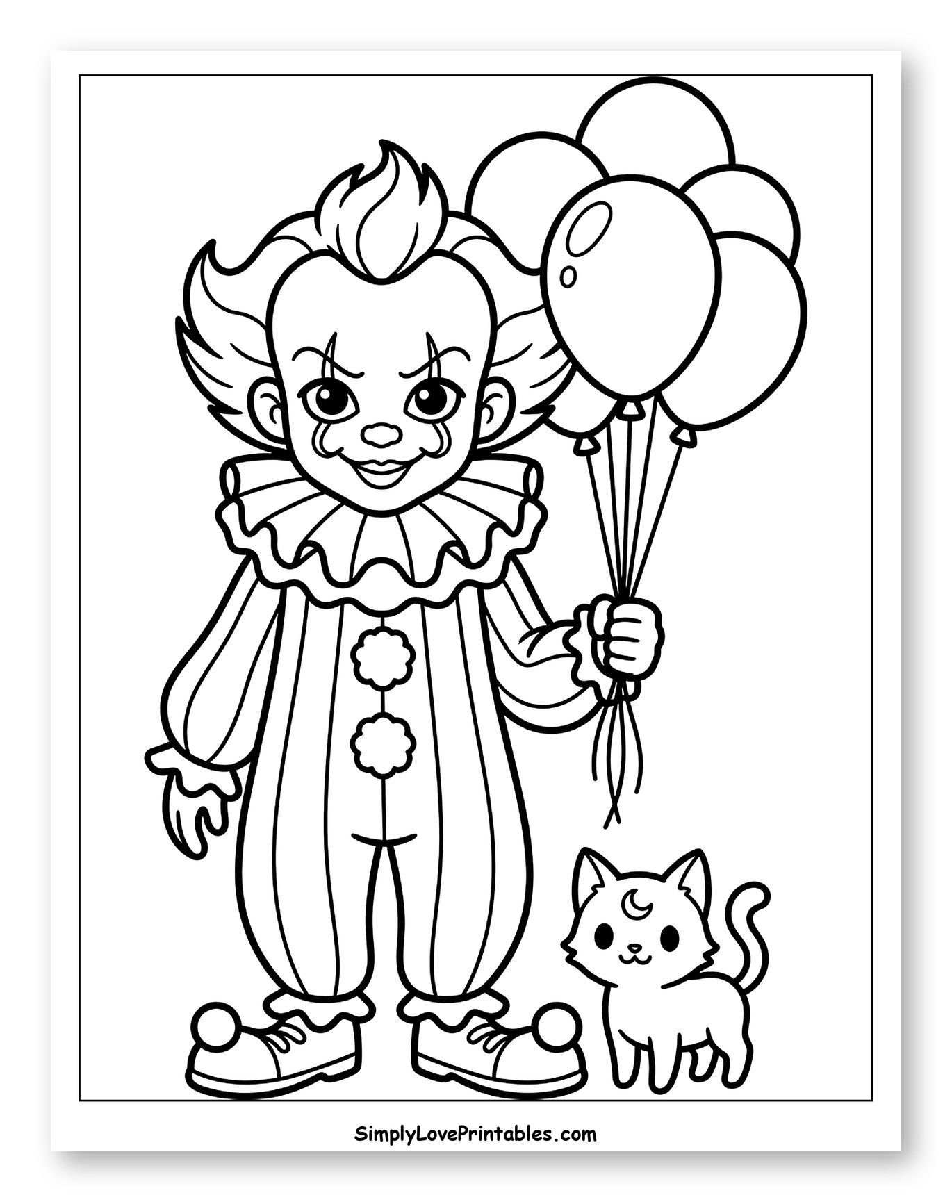 Adorable Pennywise with Balloons and a Small Cat