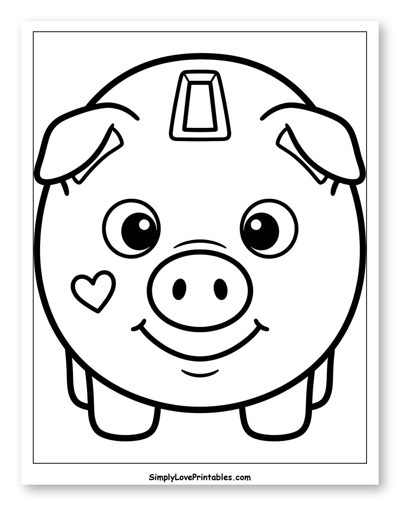 Adorable Piggy Bank with a Coin Slot to Color for Toddlers