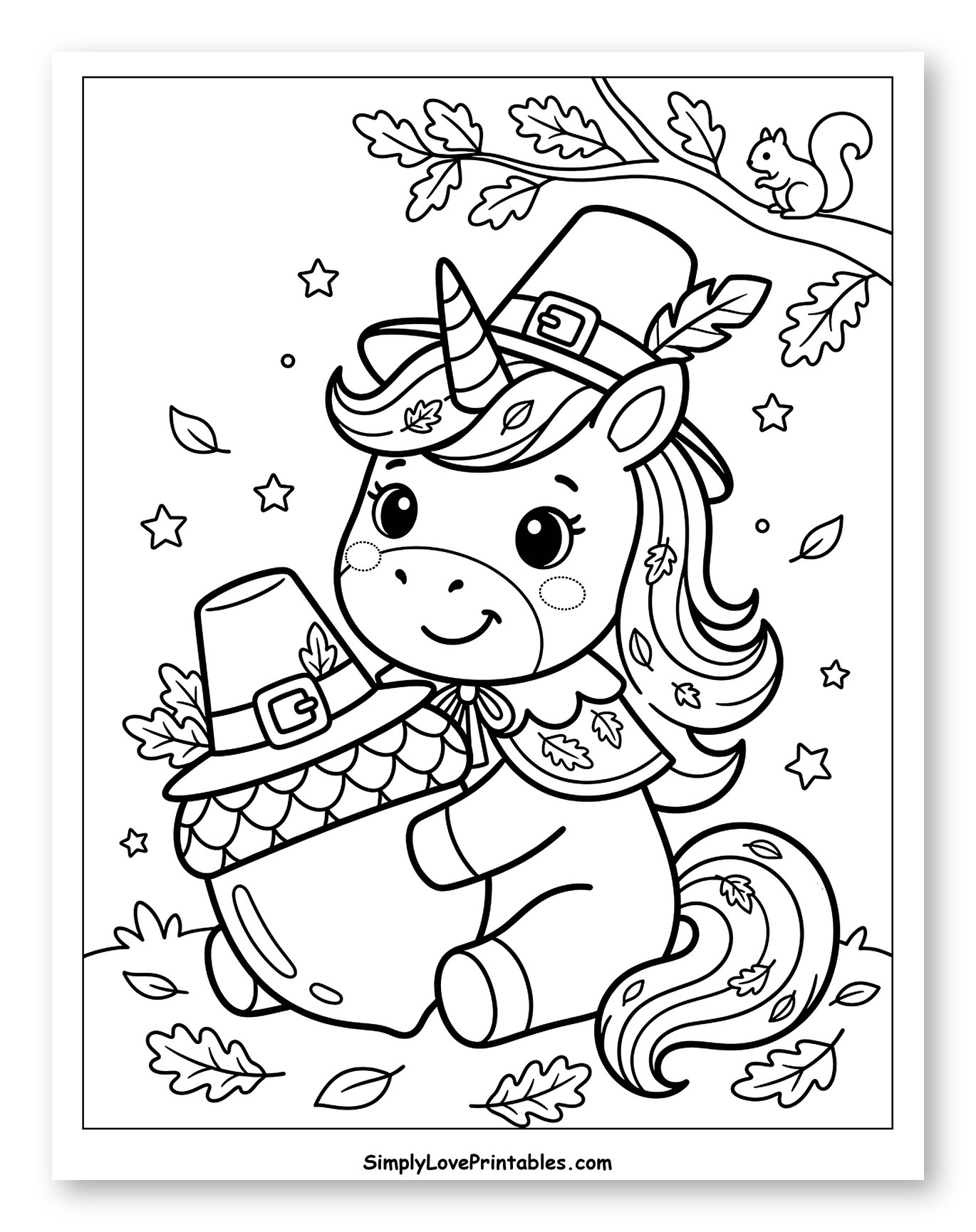 Adorable Pilgrim Unicorn with a Giant Acorn