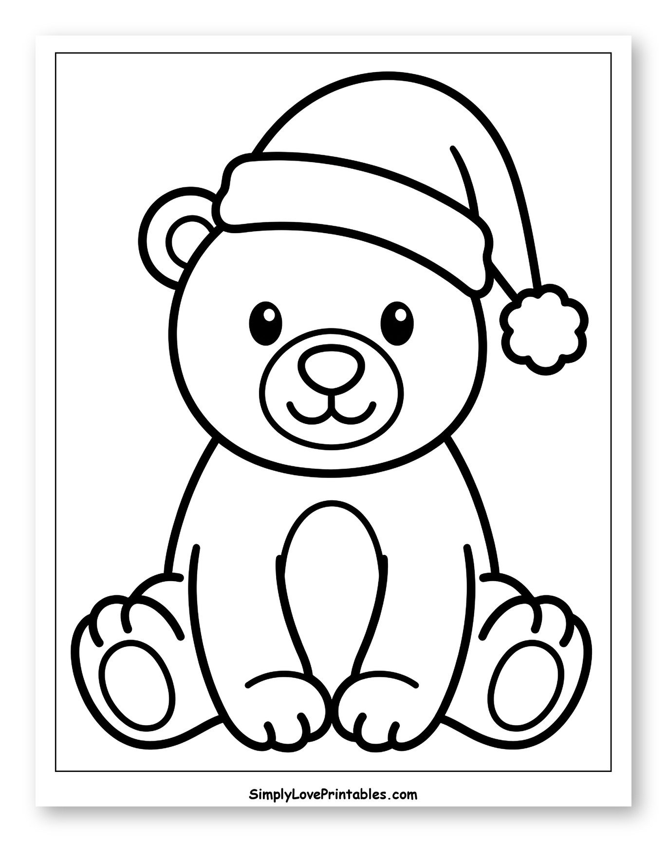 Adorable Polar Bear Cub in Santa Hat Coloring Page for Toddlers