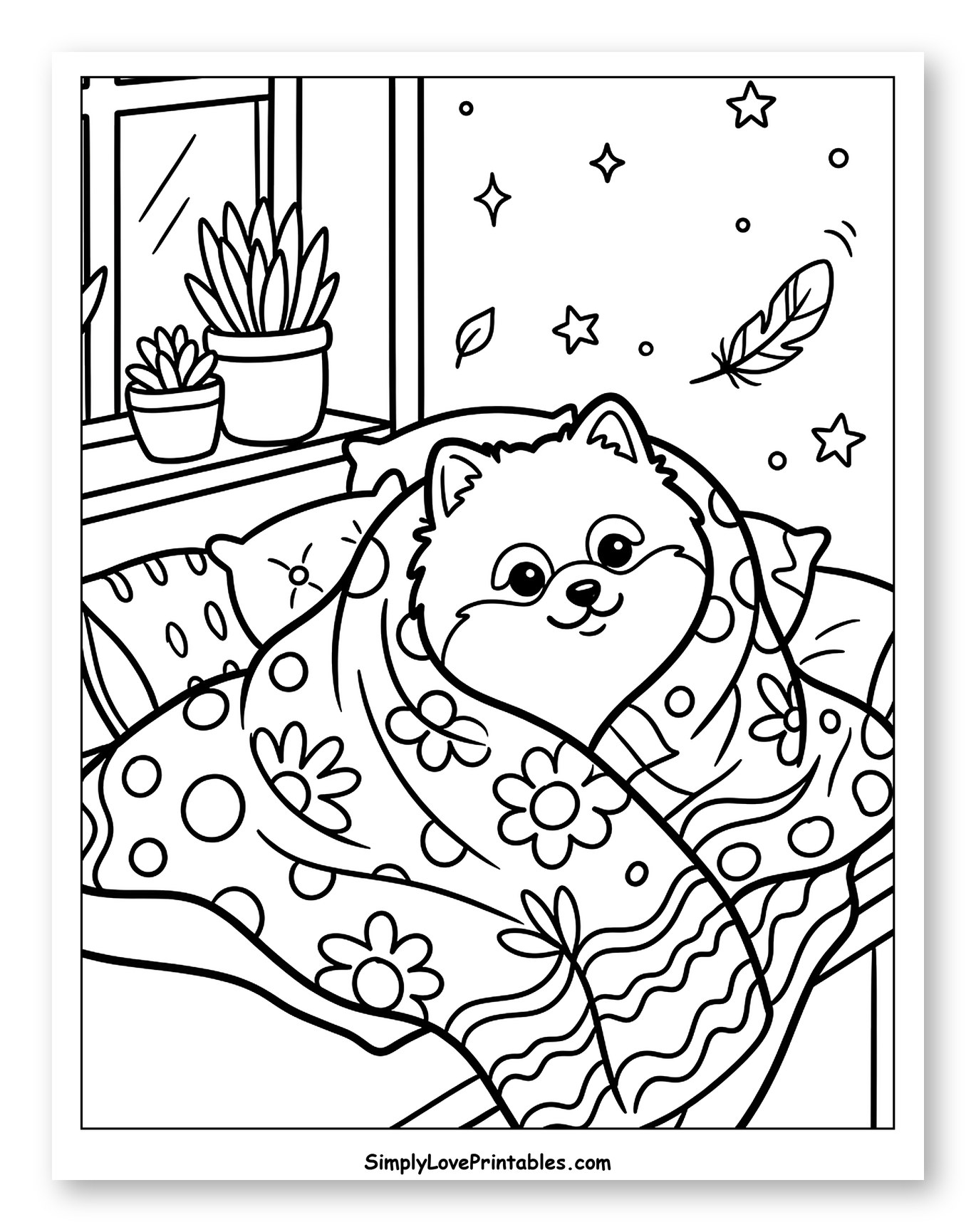 Adorable Pomeranian Snuggled in a Cozy Blanket to Color for Adults