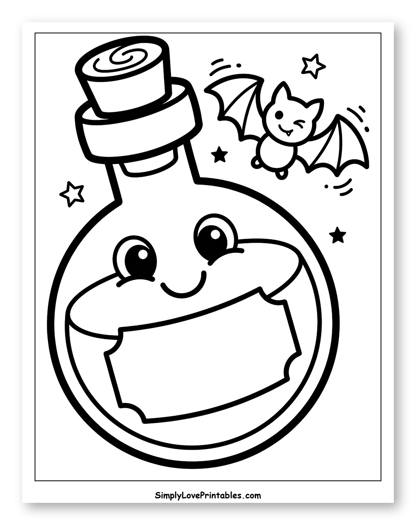 Adorable Potion Bottle and Winking Bat Coloring Sheet for Toddlers