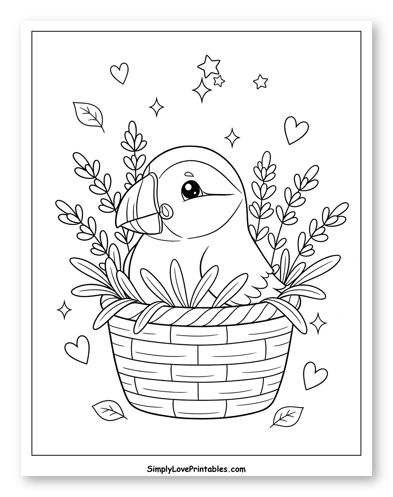 Adorable Puffin Sitting in a Basket
