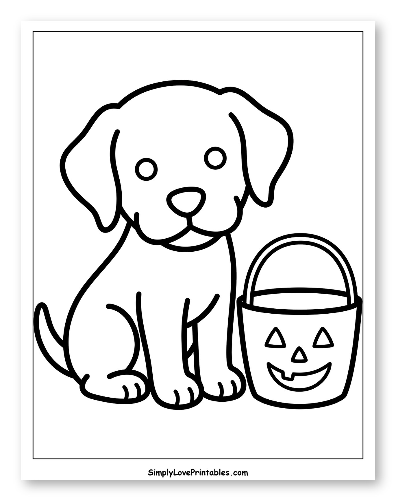 Adorable Puppy with Jack-o'-Lantern Bucket