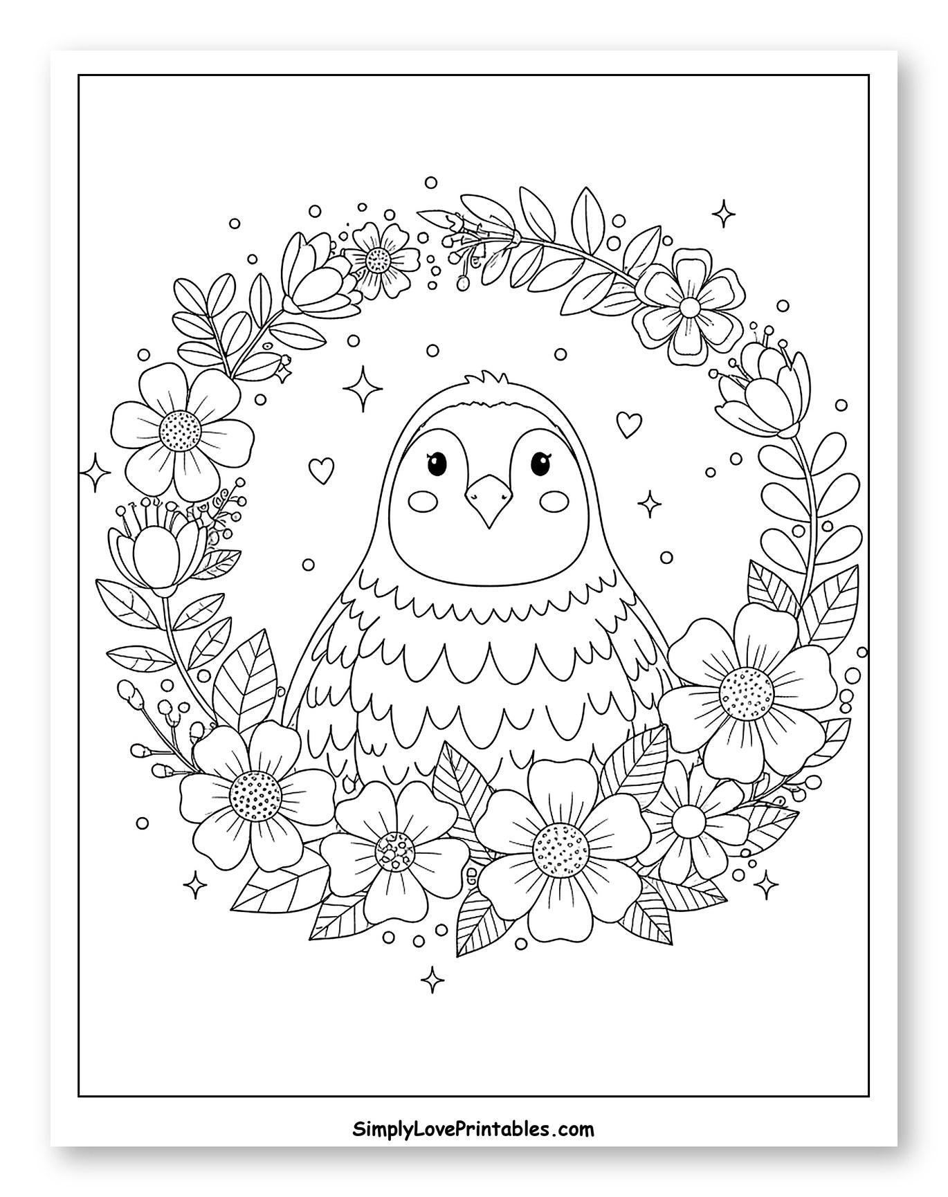 Adorable Quail Surrounded by a Floral Wreath