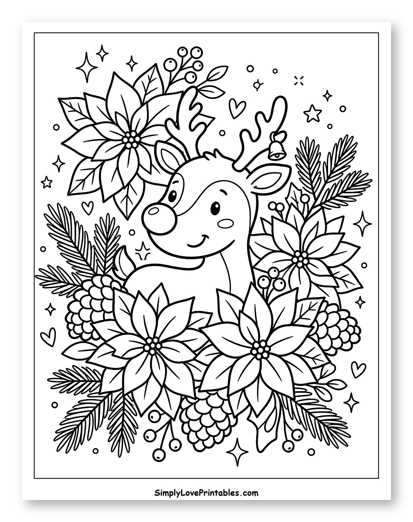 Adorable Reindeer Nestled in Poinsettia Flowers