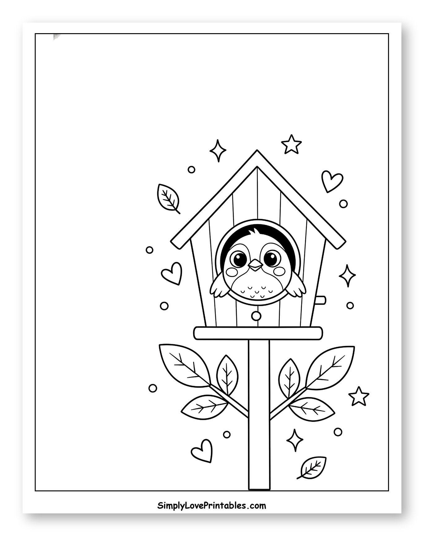 Adorable Robin in Birdhouse on a Branch to Color for Adults