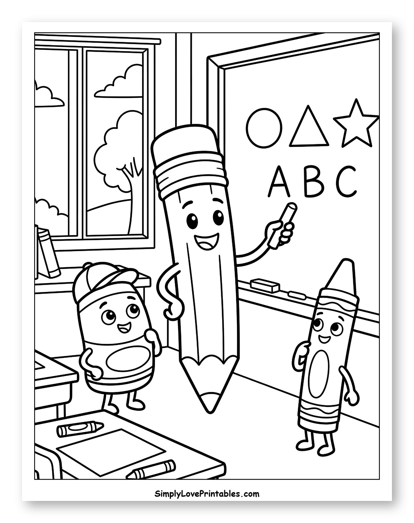 Adorable School Supplies Learning ABCs and Shapes