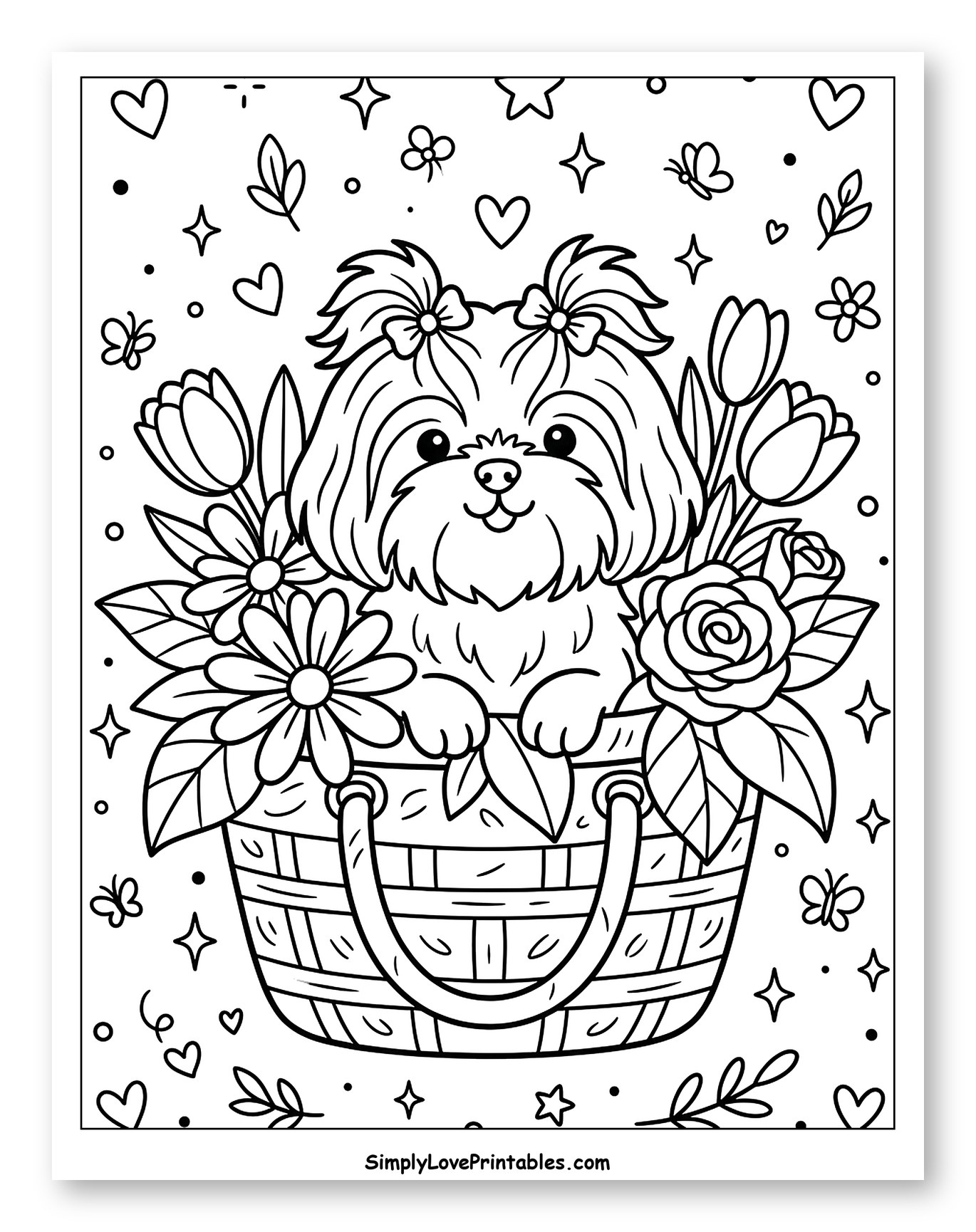 Adorable Shih Tzu in a Floral Basket