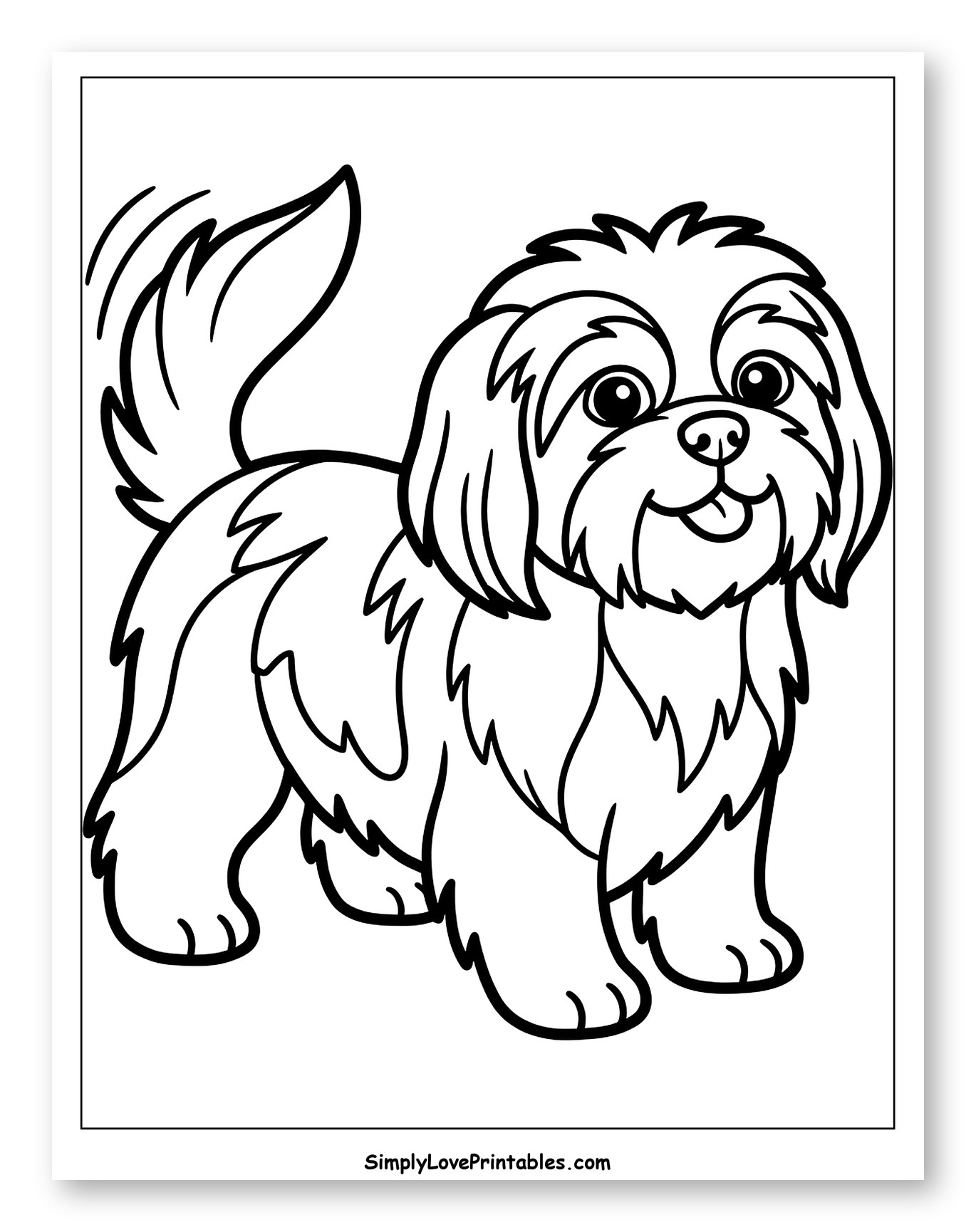 Adorable Shih Tzu Puppy with Wagging Tail to Color for Toddlers