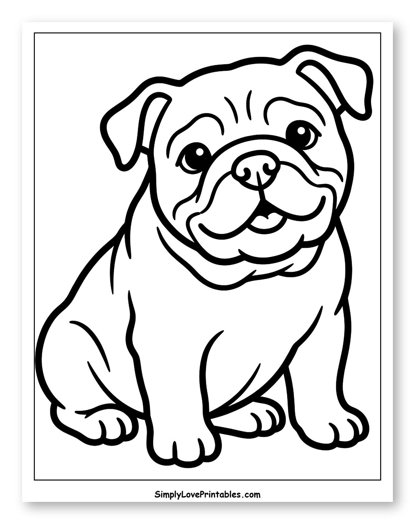 Adorable Sitting Bulldog Puppy Coloring Page for Toddlers