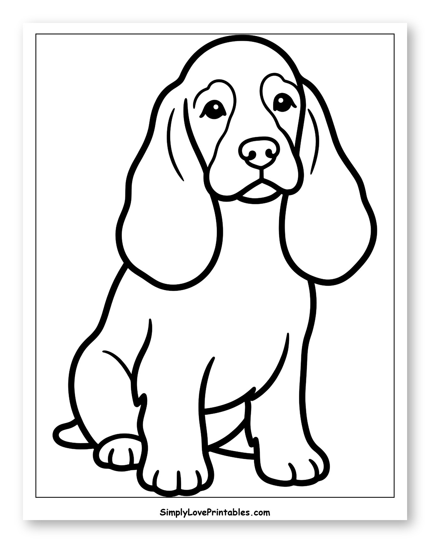 Adorable Sitting Cocker Spaniel Puppy Coloring Page for Toddlers