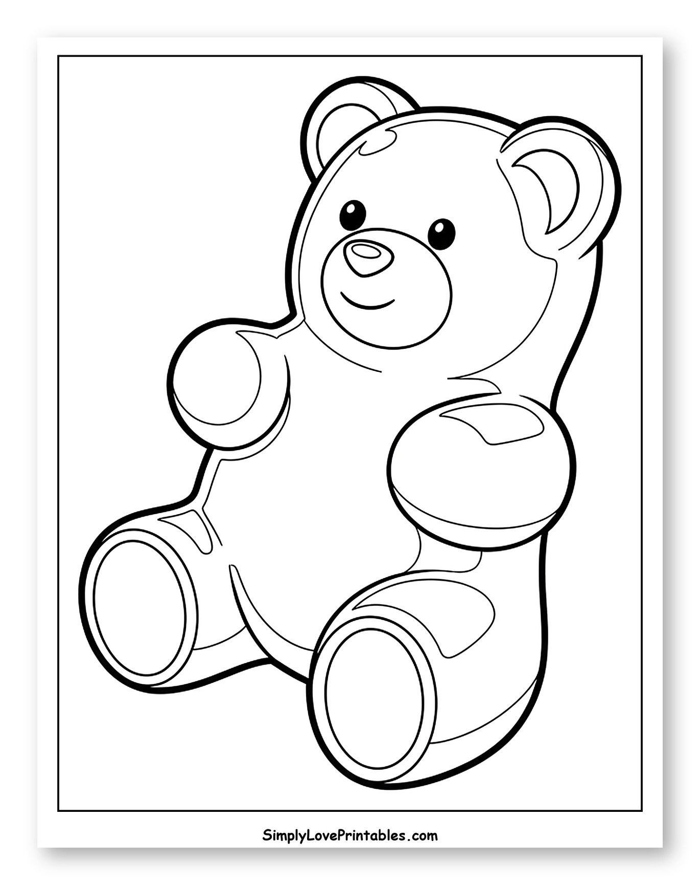 Adorable Sitting Gummy Bear Outline Coloring Page for Toddlers