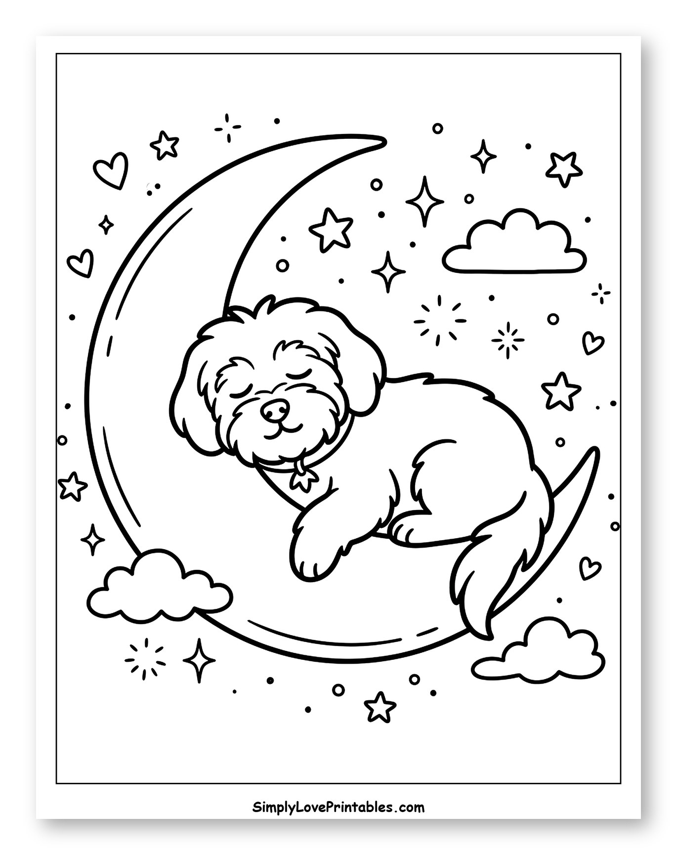 Adorable Sleeping Dog on Crescent Moon