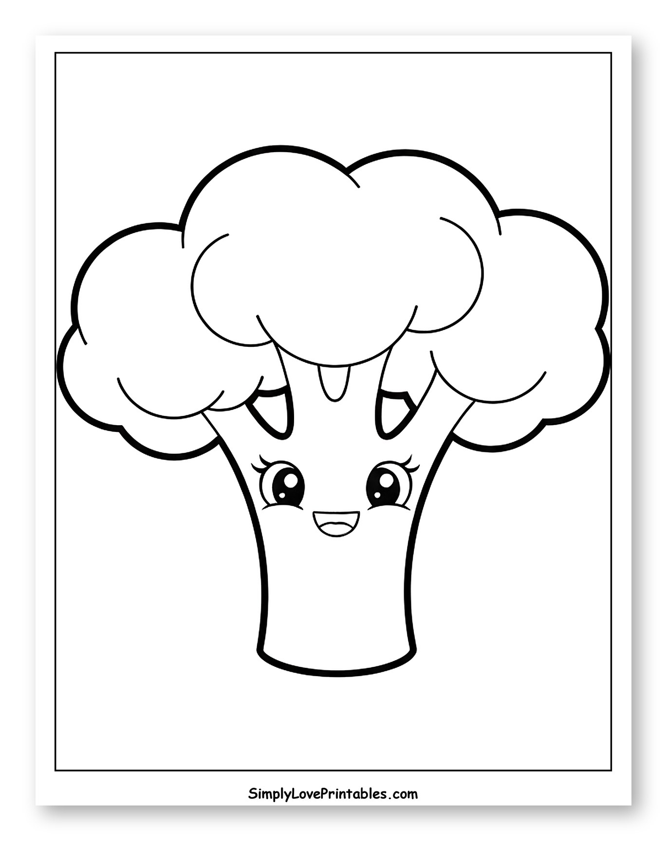 Adorable Smiling Broccoli Florets Coloring Sheet for Toddlers