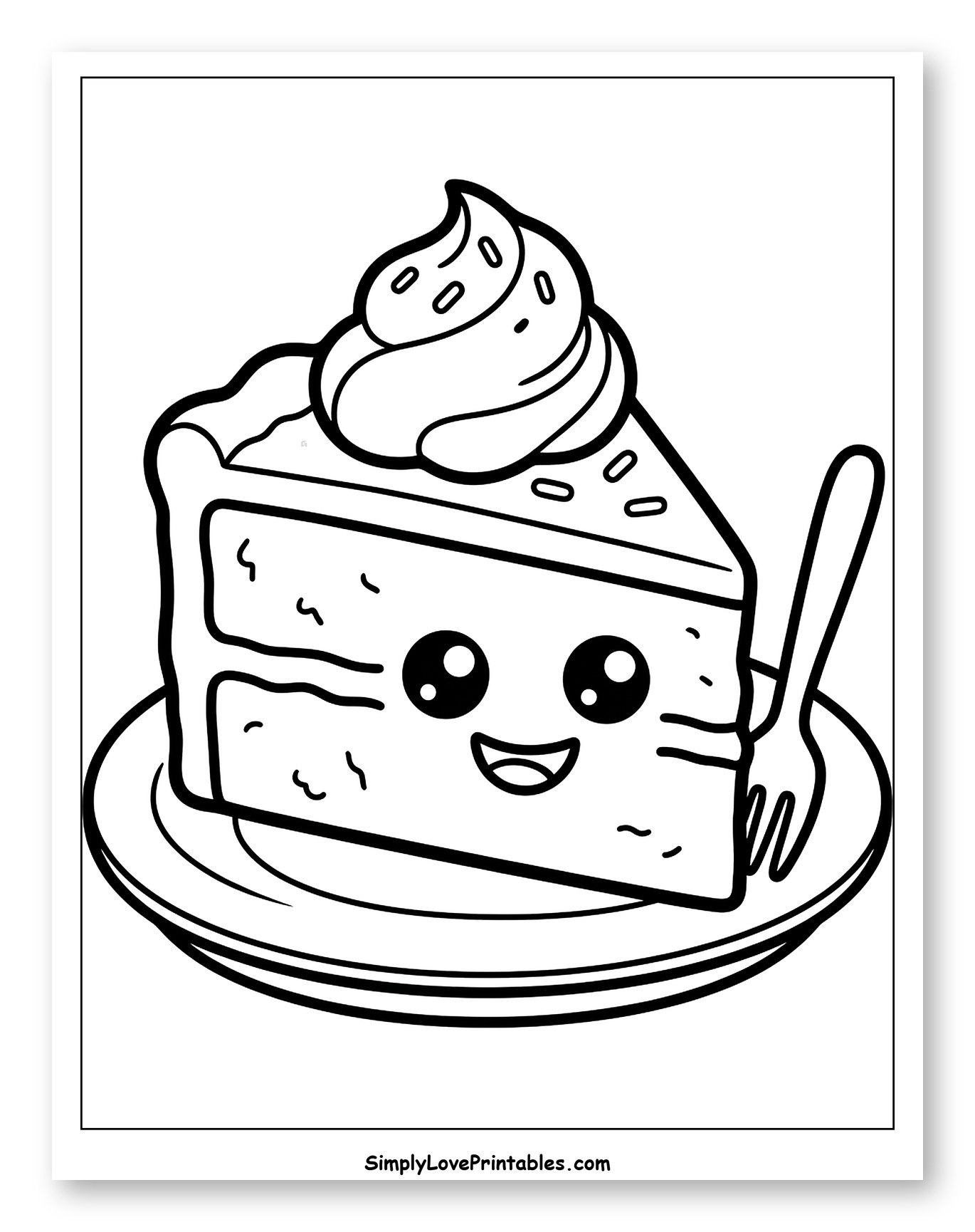 Adorable Smiling Cake Slice with Fork