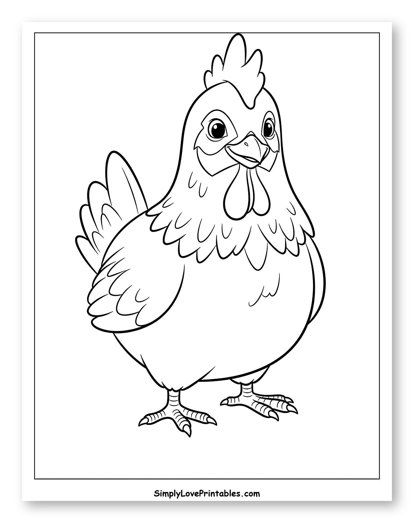 Adorable Smiling Hen Standing Coloring Page for Toddlers