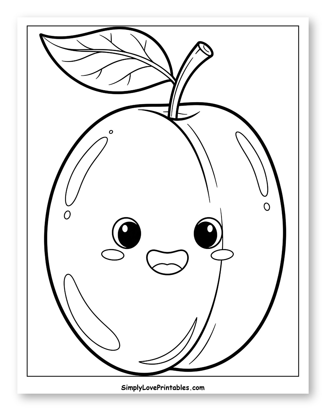 Adorable Smiling Plum with a Leaf